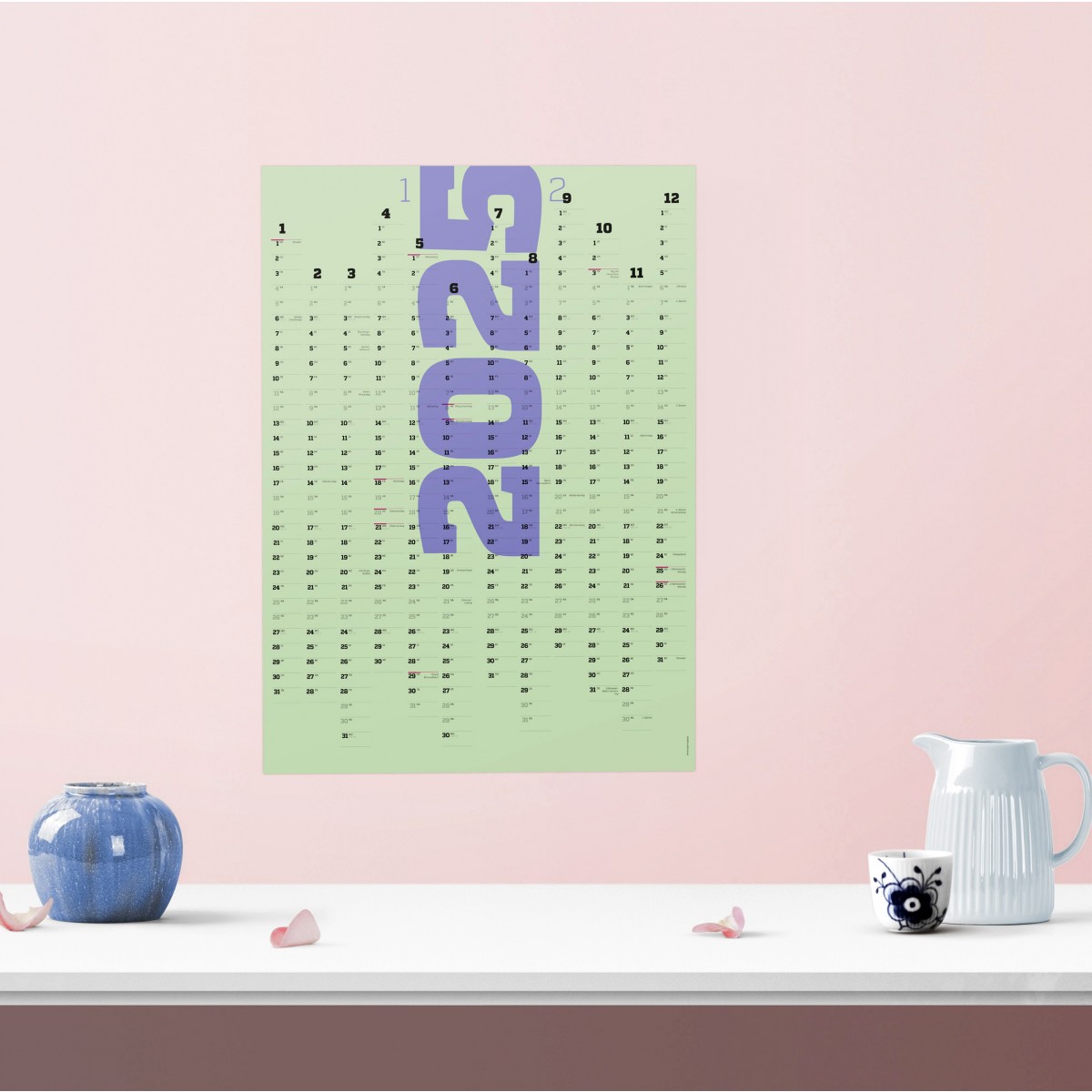 Wandkalender 2025 und 2026, 24 Monate verwendbar, A1-Jahresplaner, 2-Jahres-Kalender, Halbjahre abtrennbar // sperlingB.design