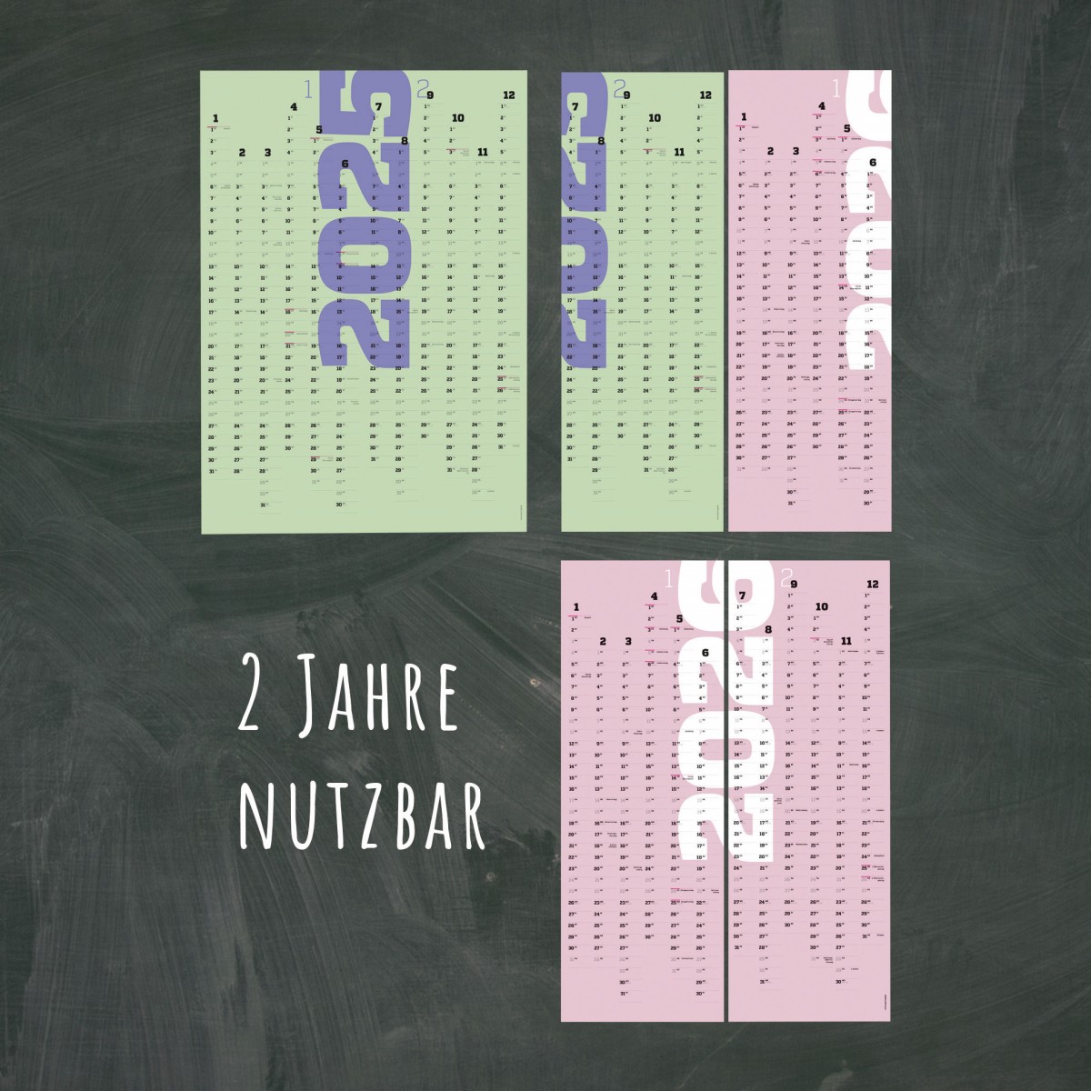 Wandkalender 2025 und 2026, 24 Monate verwendbar, A1-Jahresplaner, 2-Jahres-Kalender, Halbjahre abtrennbar // sperlingB.design