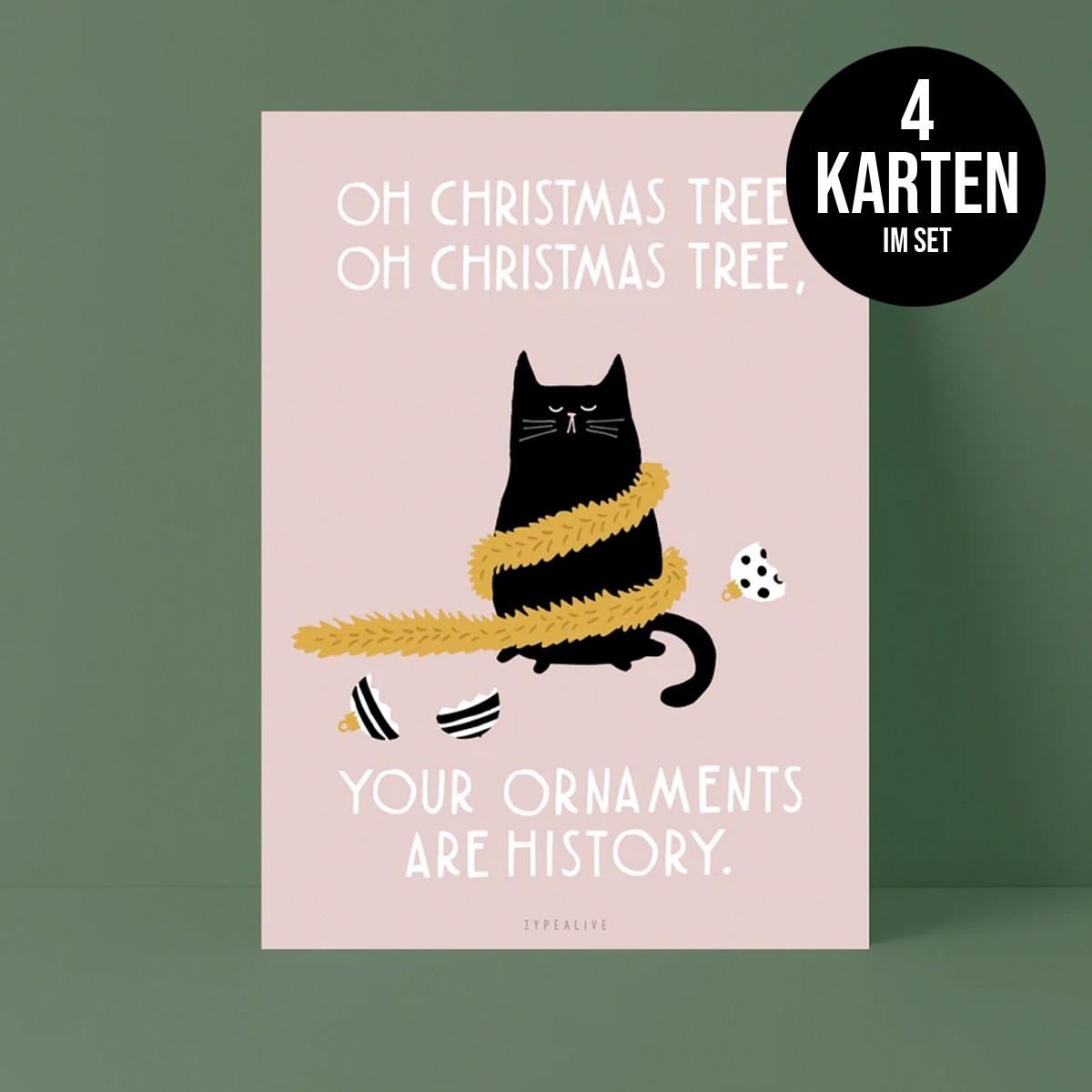 typealive / Weihnachtskarten 4er Set / Christmas Cat No. 1