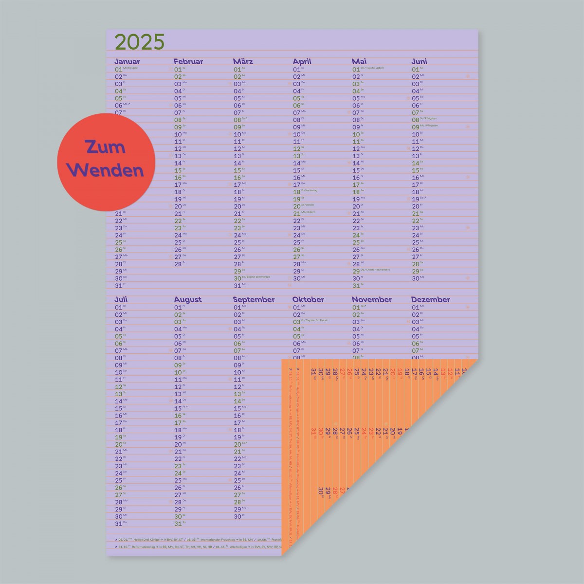 Kalender »Lines« 2025 zum Wenden (DIN A2) / fidu—fine paper goods