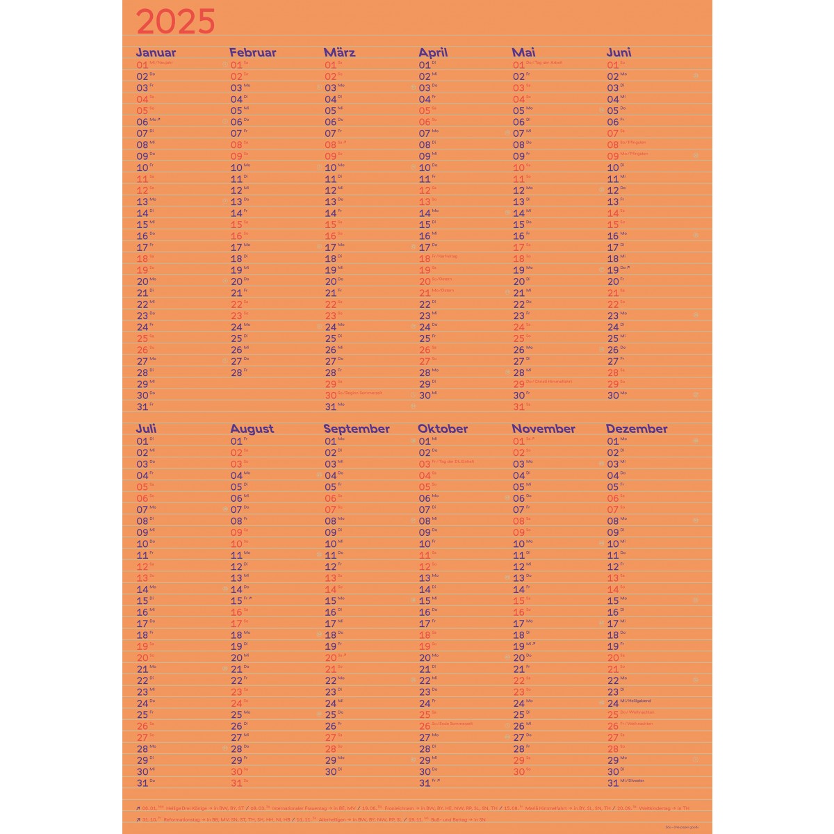 Kalender »Lines« 2025 zum Wenden (DIN A2) / fidu—fine paper goods
