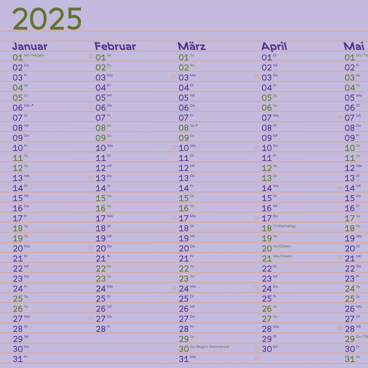 Kalender »Lines« 2025 zum Wenden (DIN A2) / fidu—fine paper goods