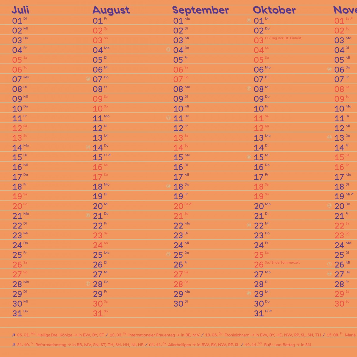 Kalender »Lines« 2025 zum Wenden (DIN A2) / fidu—fine paper goods