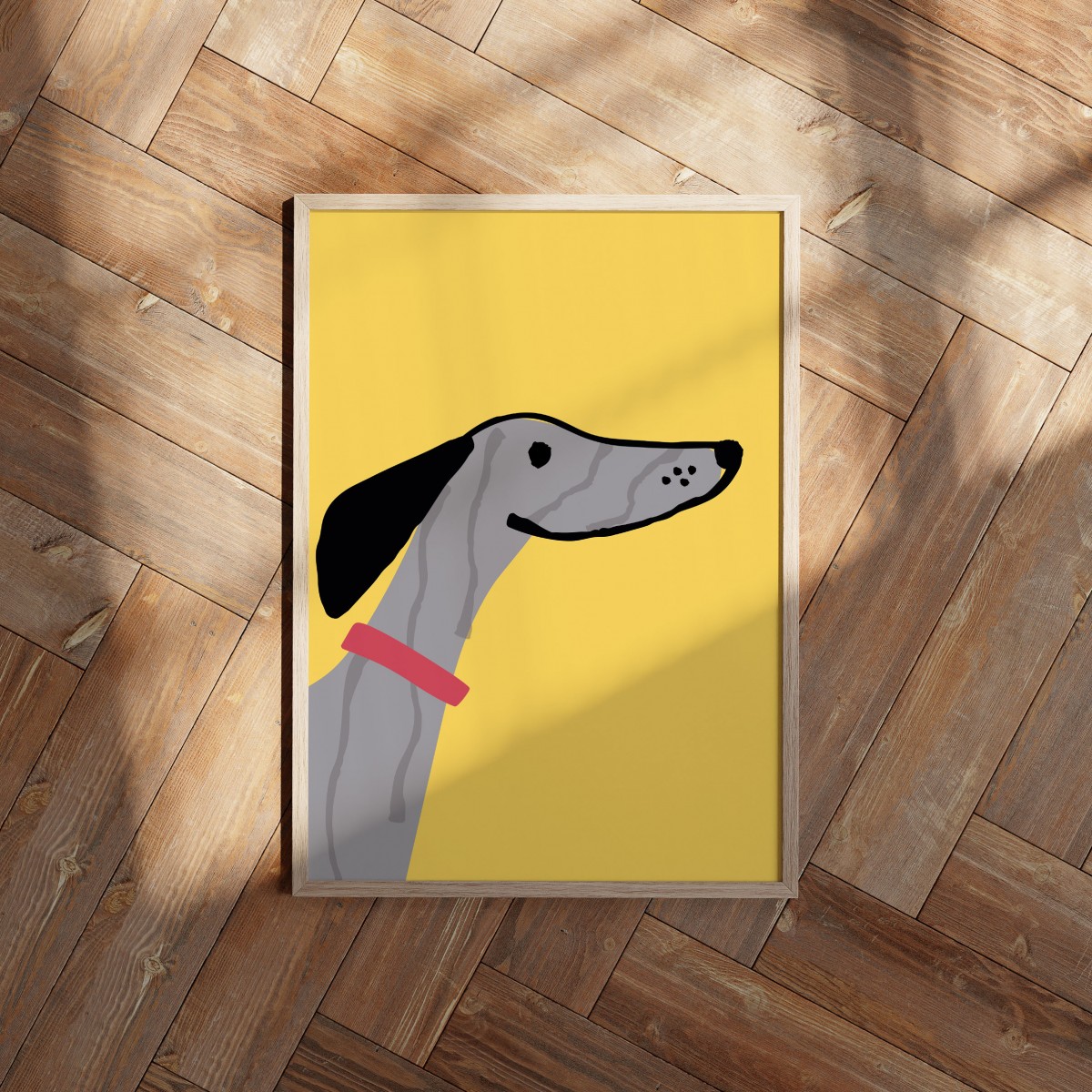 vonSUSI Fine Art Poster mit Whippet "Winston" in gelb