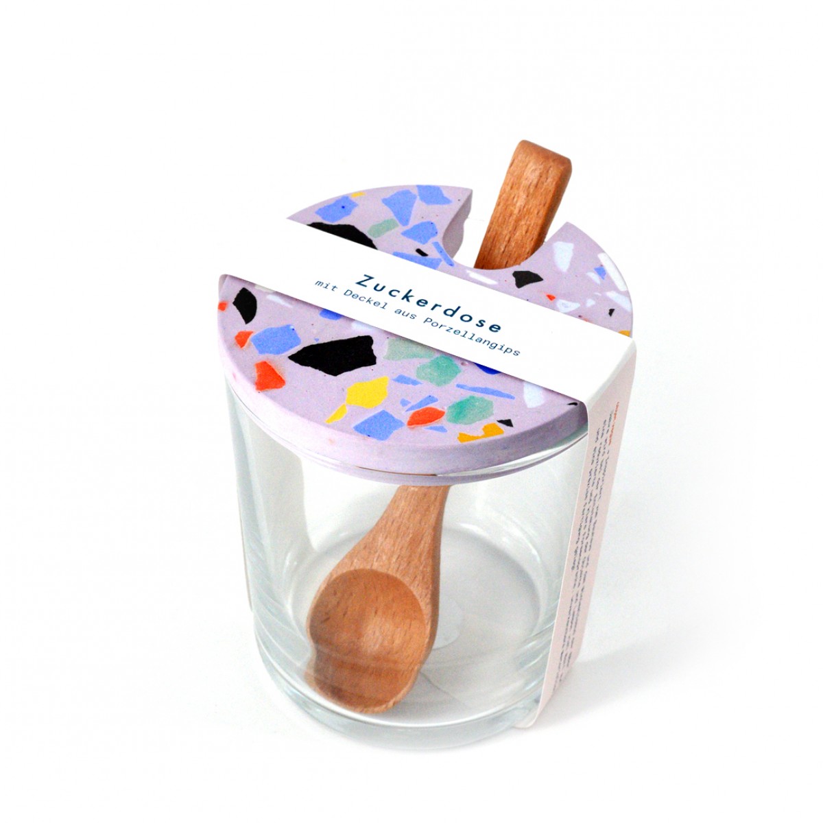 Terrazzo Zuckerdose mit Holzlöffel / BOLD lila / objet vague