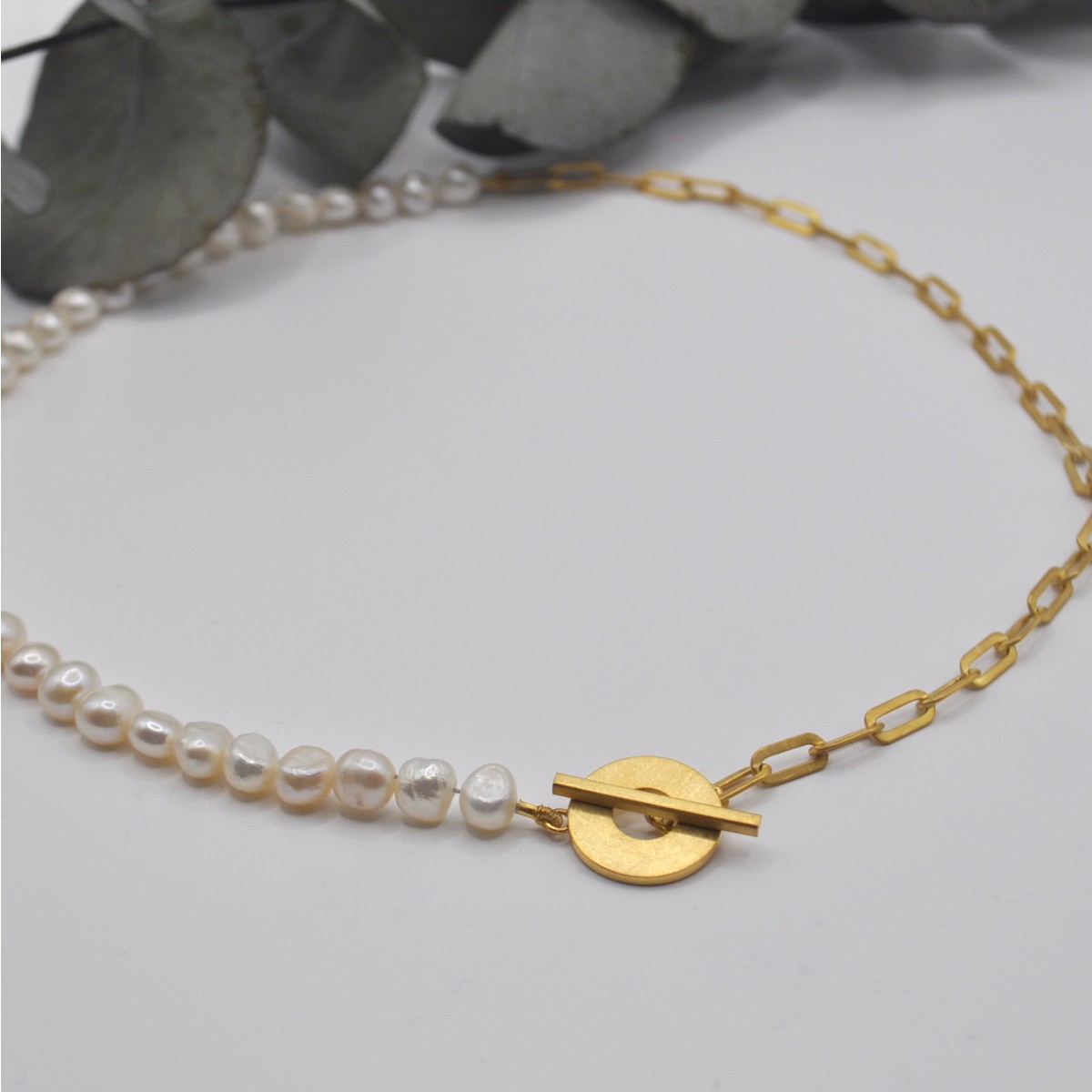 Perlenkette "Halb-Geknebelt" aus Silber