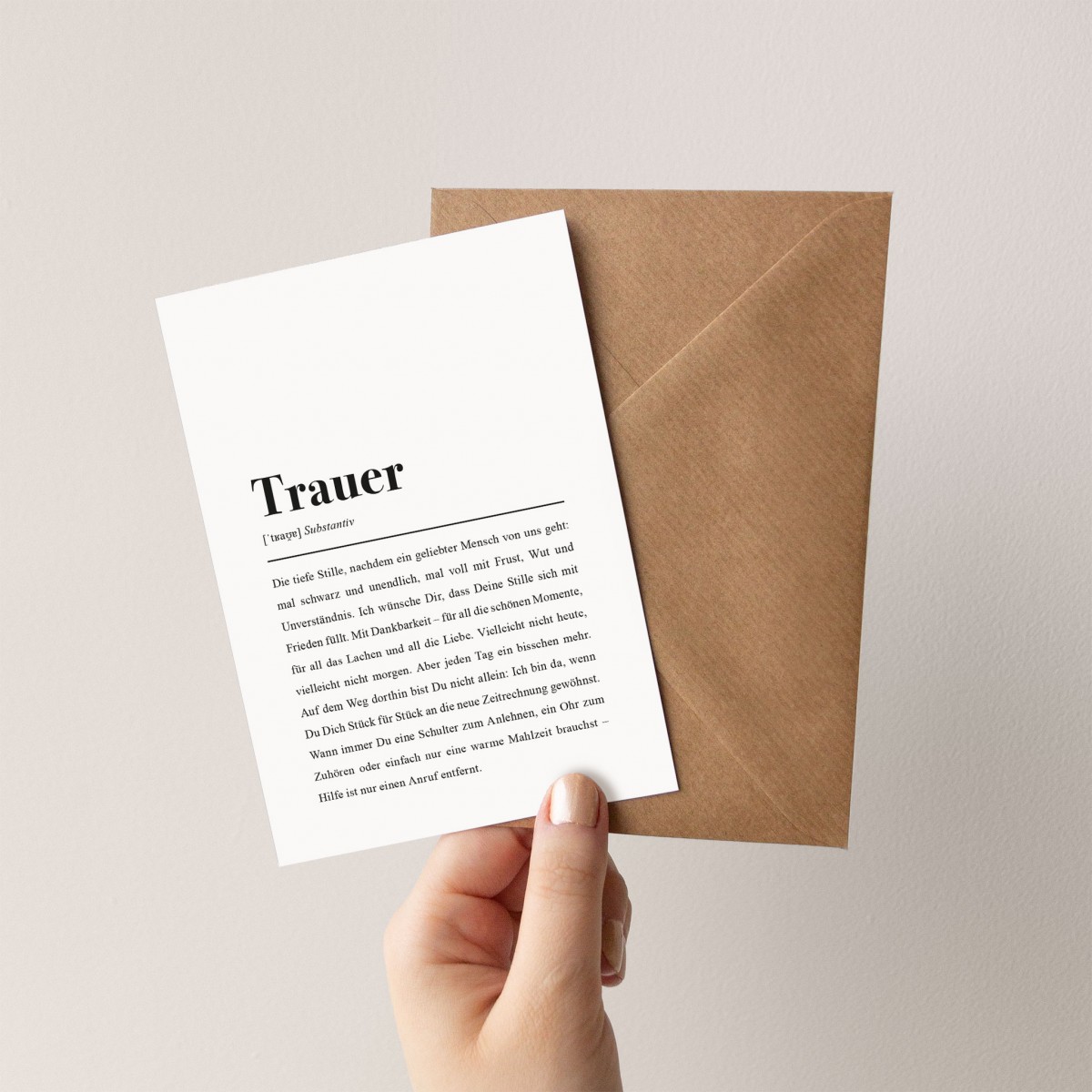3x Beileidskarte mit Umschlag: "Trauer Definition"