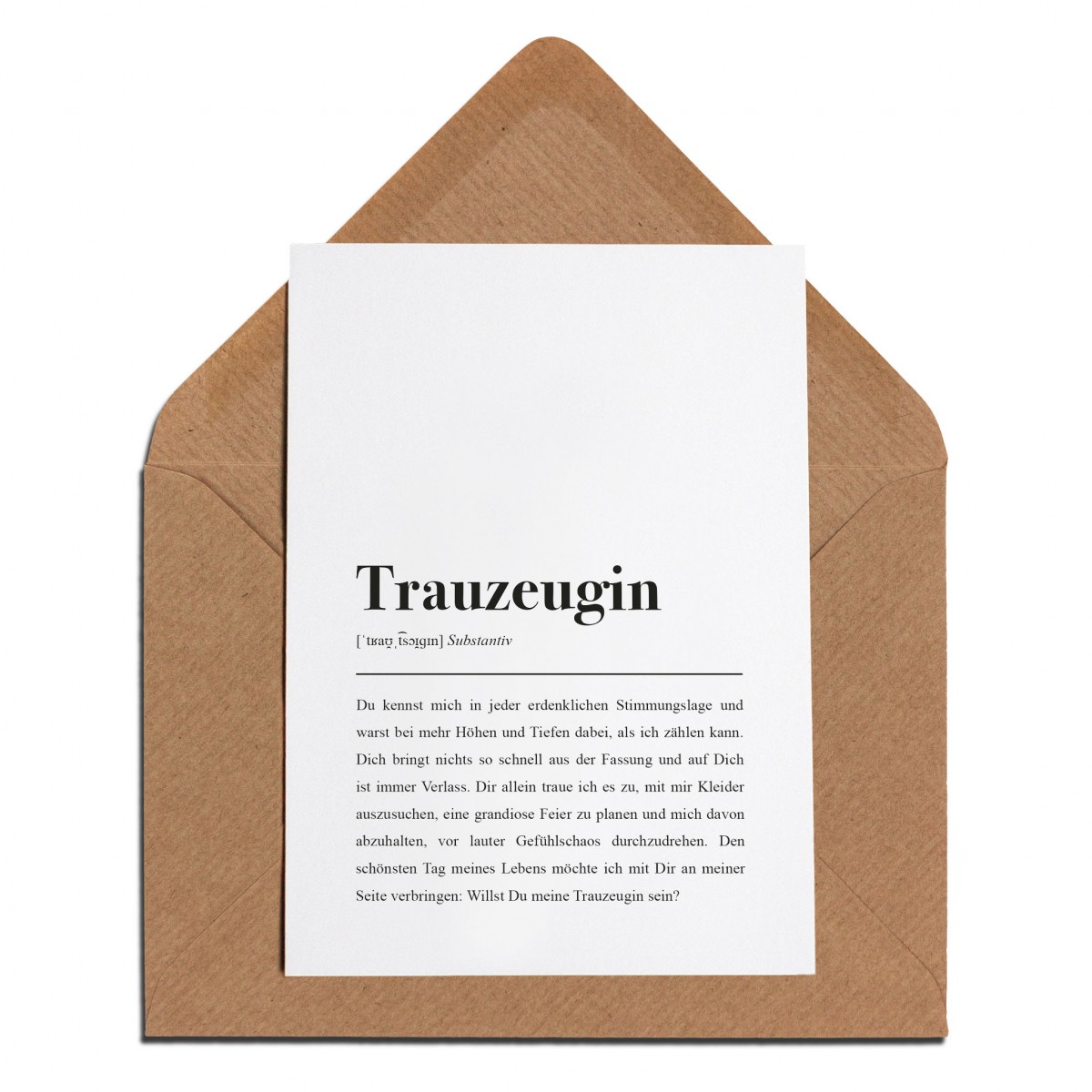 3x Trauzeugin Definition: Karte mit Umschlag