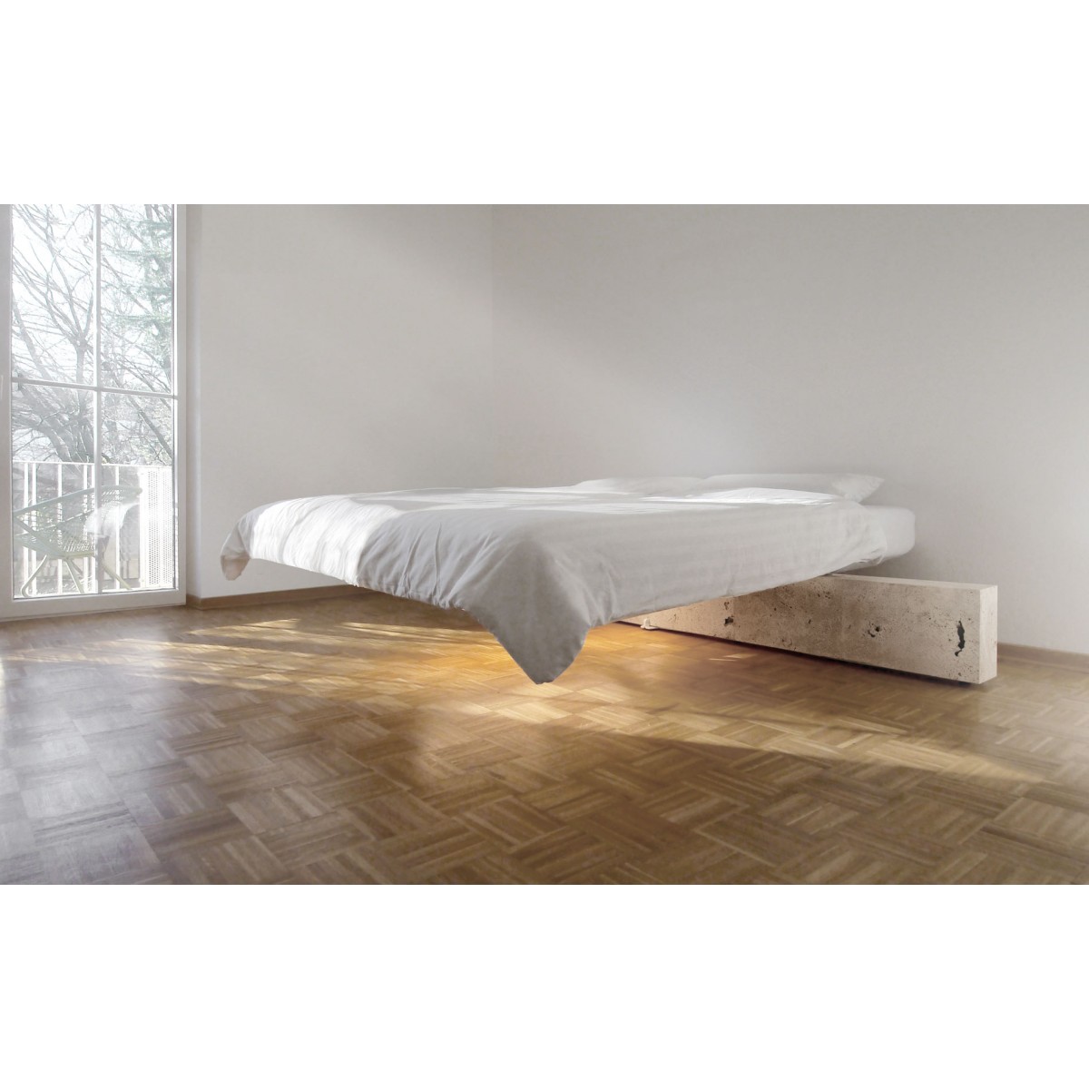 Das Architektenbett - in balance auf Naturstein-Block für Matratzen mit 180 cm x 200 cm