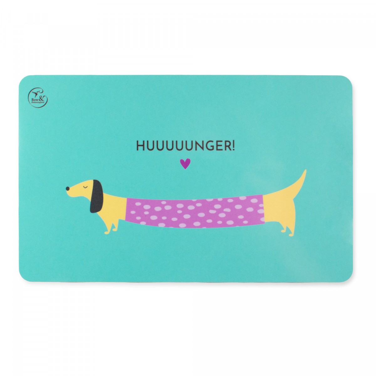 Bow & Hummingbird Frühstücksbrettchen Melamin Hund „Huuuuunger!“ mit Dackel 23,5 × 14,5 cm