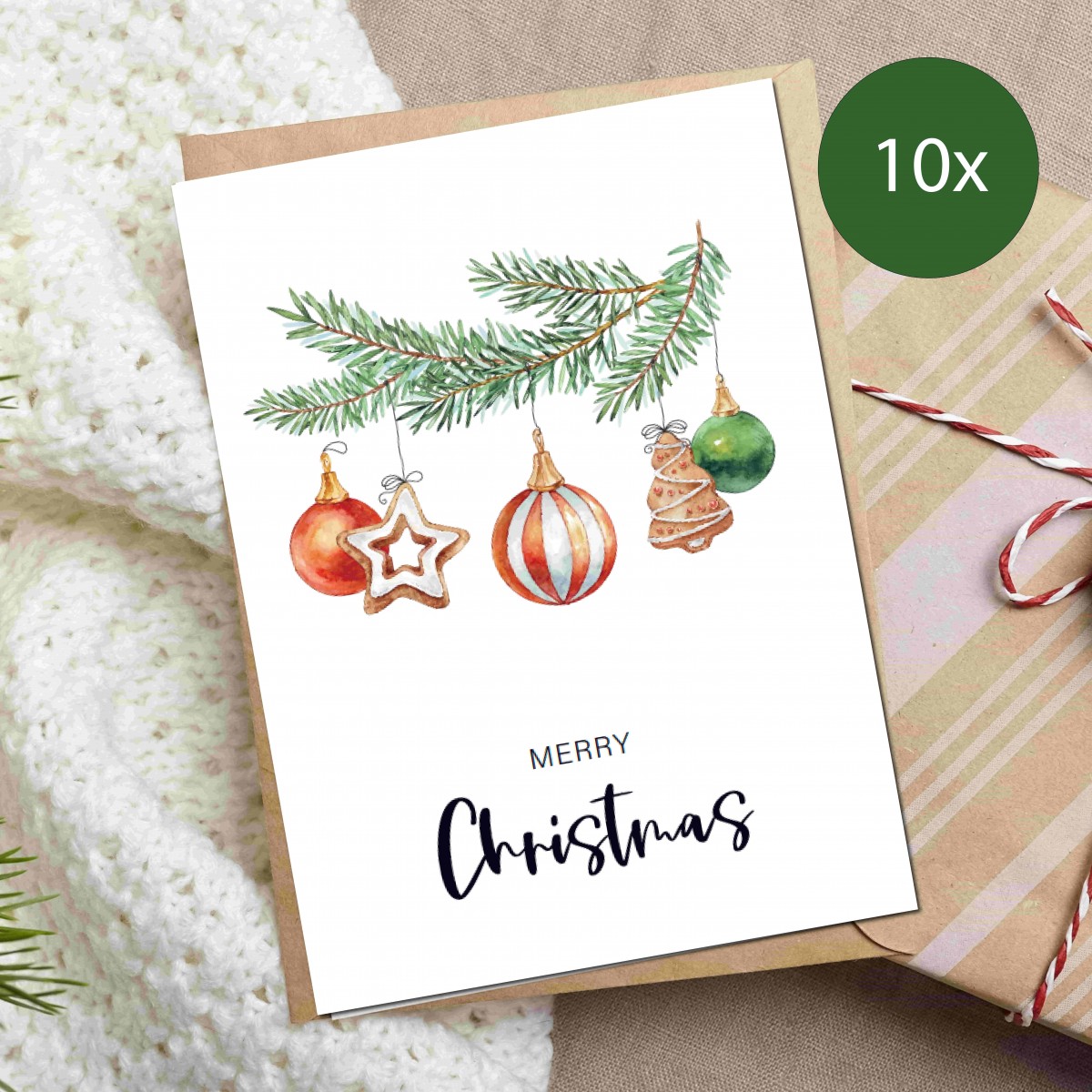 The Life Barn 10x Merry Christmas Weihnachtskarten Set | Karten mit Umschlag