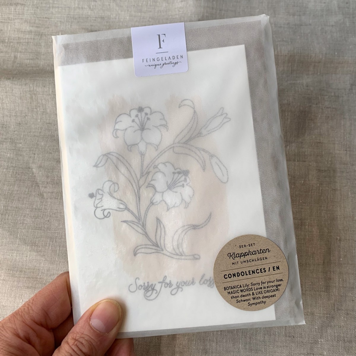 Feingeladen Klappkarten Trauer / EN / 3er-Set