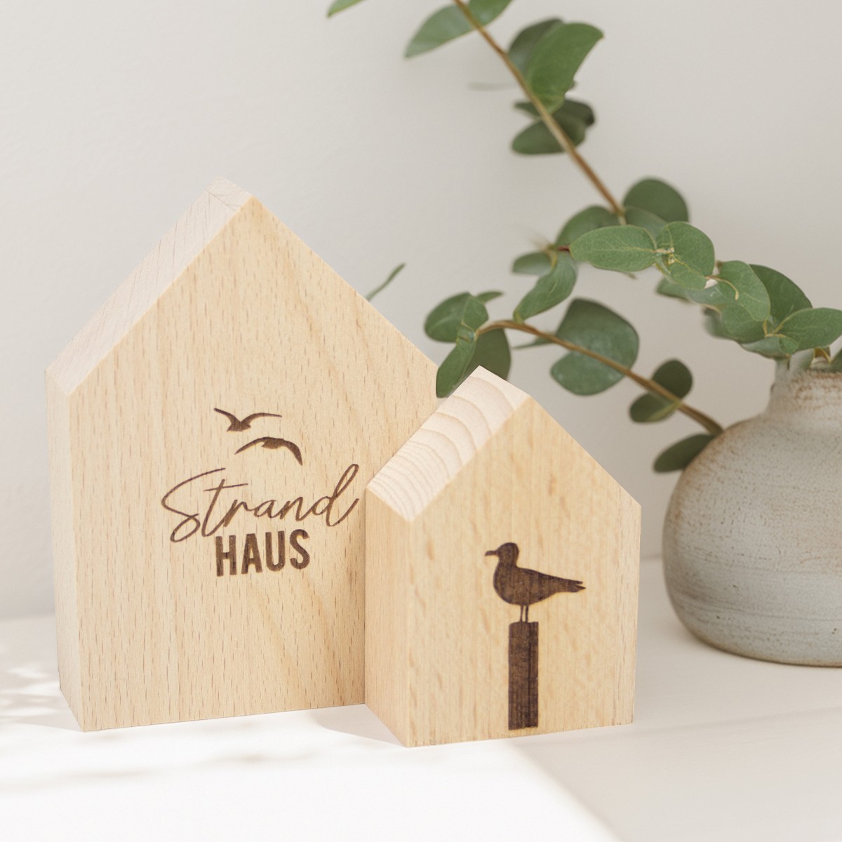 2er Set Deko-Holzhäuschen Strandhaus