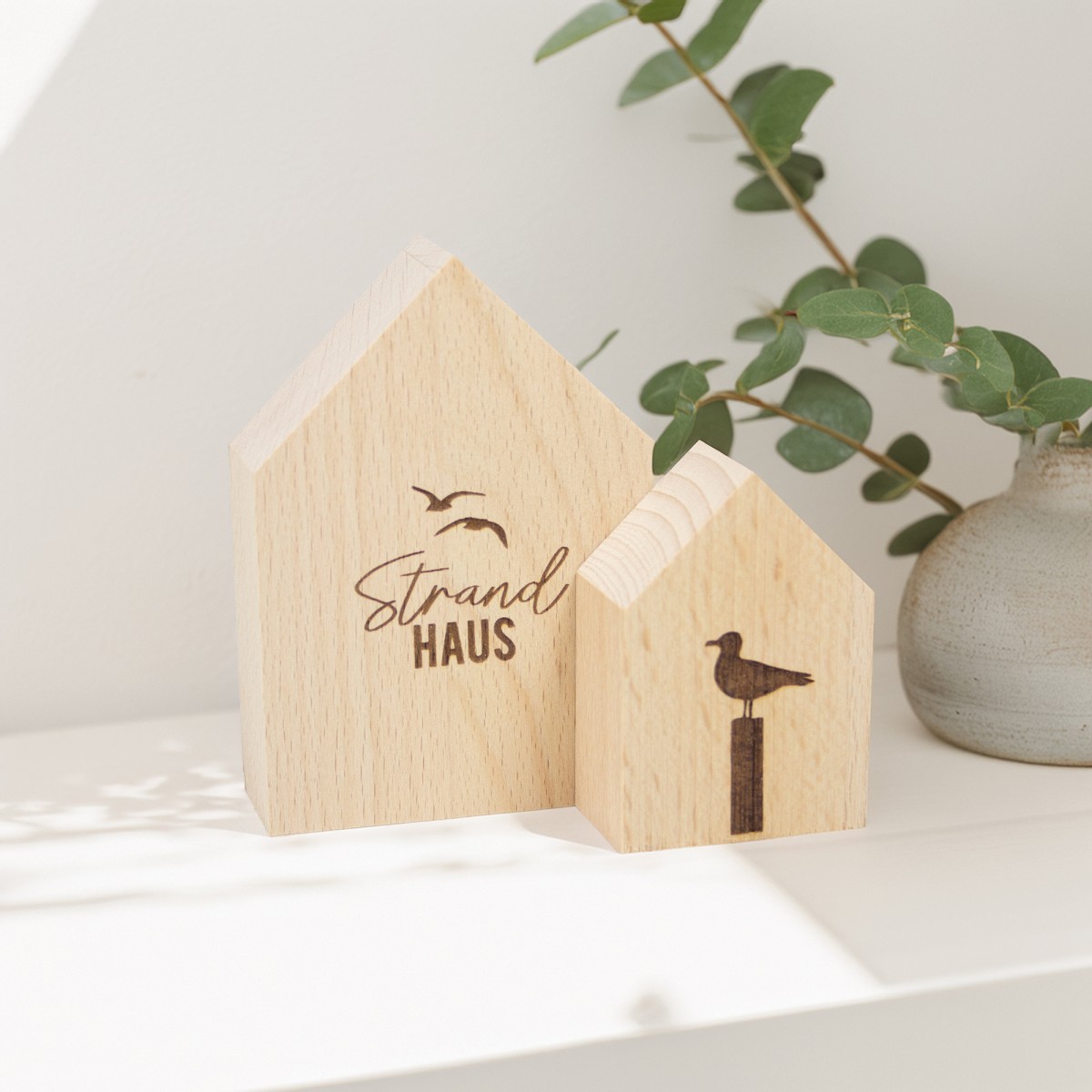 2er Set Deko-Holzhäuschen Strandhaus
