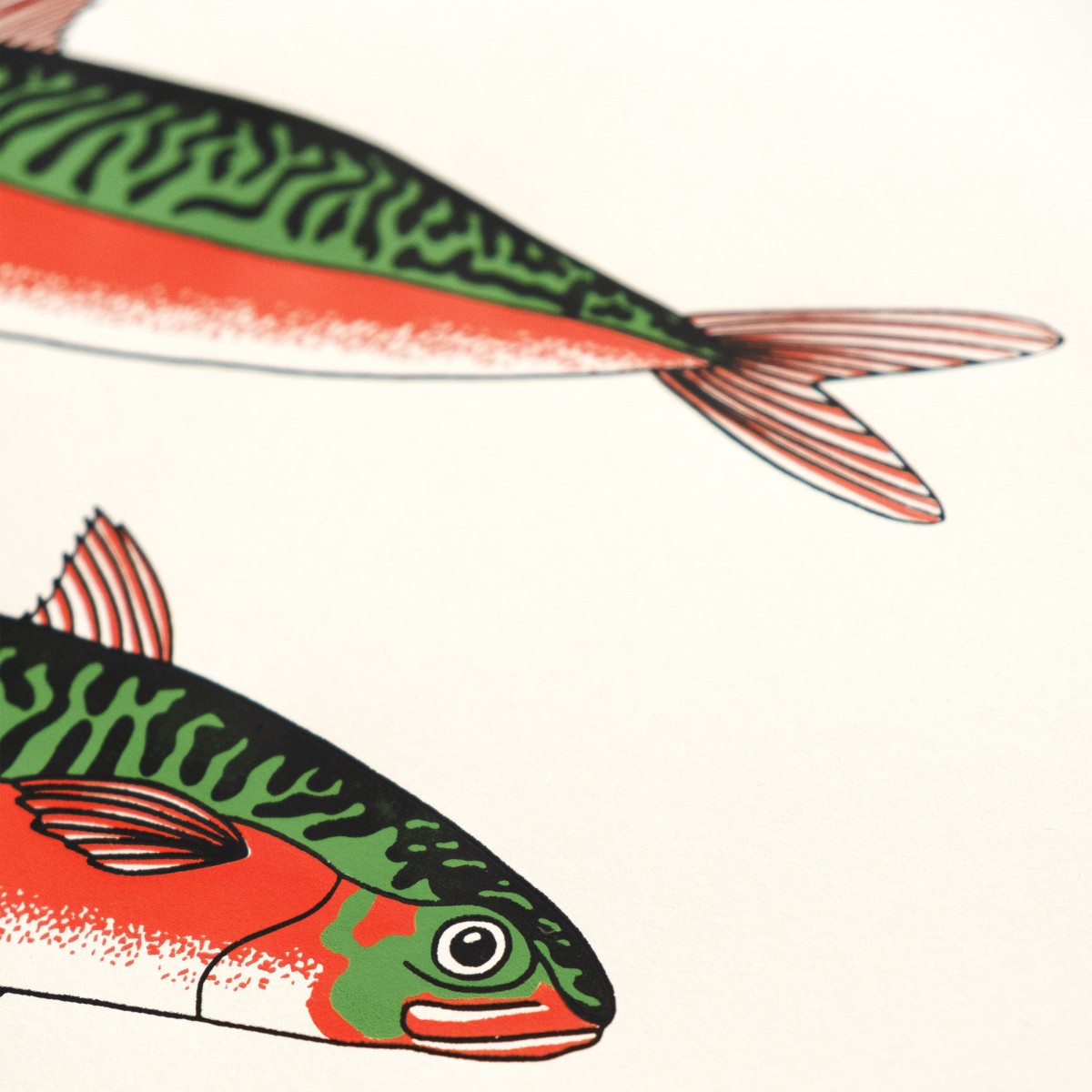 The Naughty District - Dreifarbiger Siebdruck mit Fisch Motiv