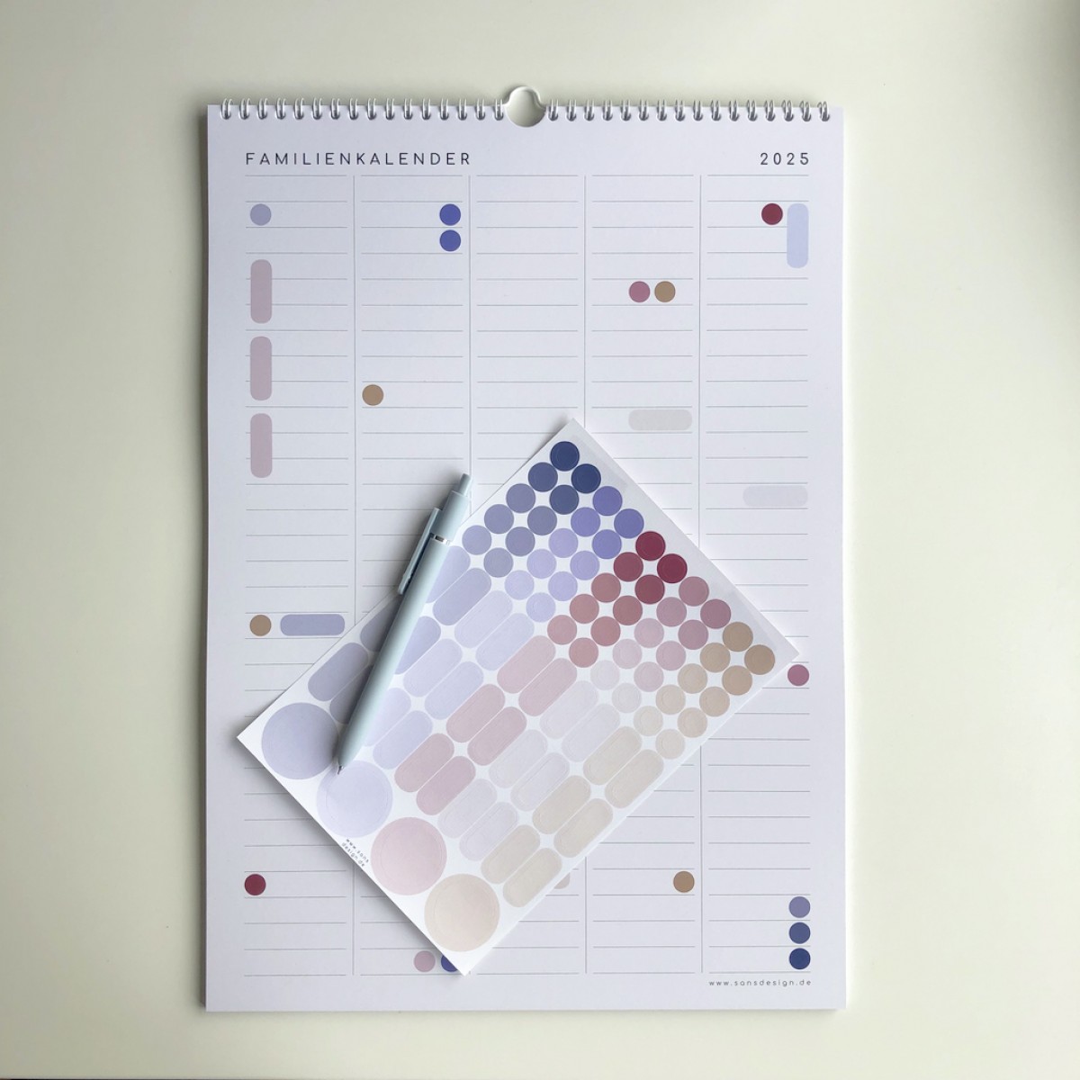 Familienkalender 2025, DIN A3 mit 5 Spalten, Kalender mit Aufklebern - SANS.