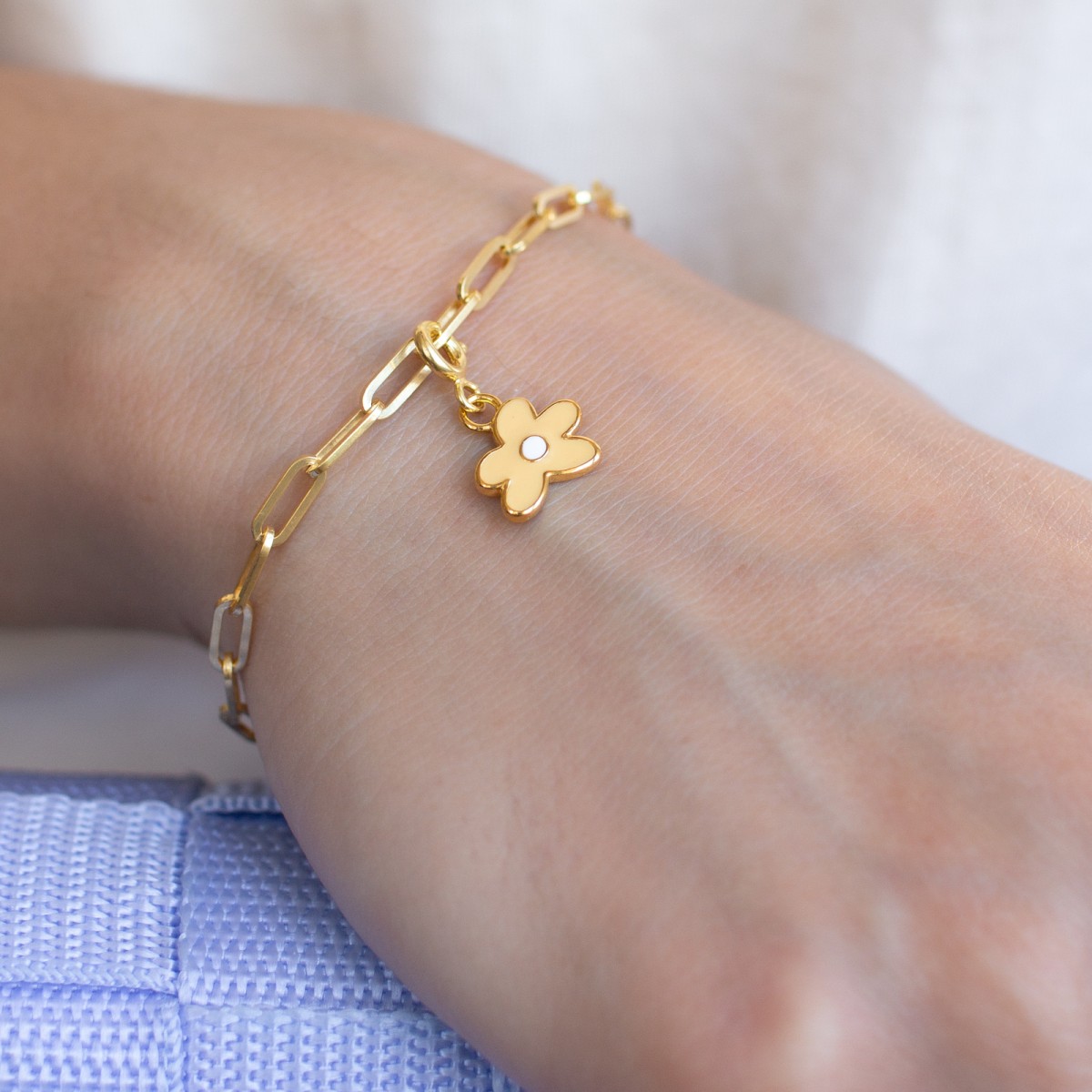 Flower Link Chain Bracelet | Armband aus Gold Vermeil mit Blume | Paeoni Colors