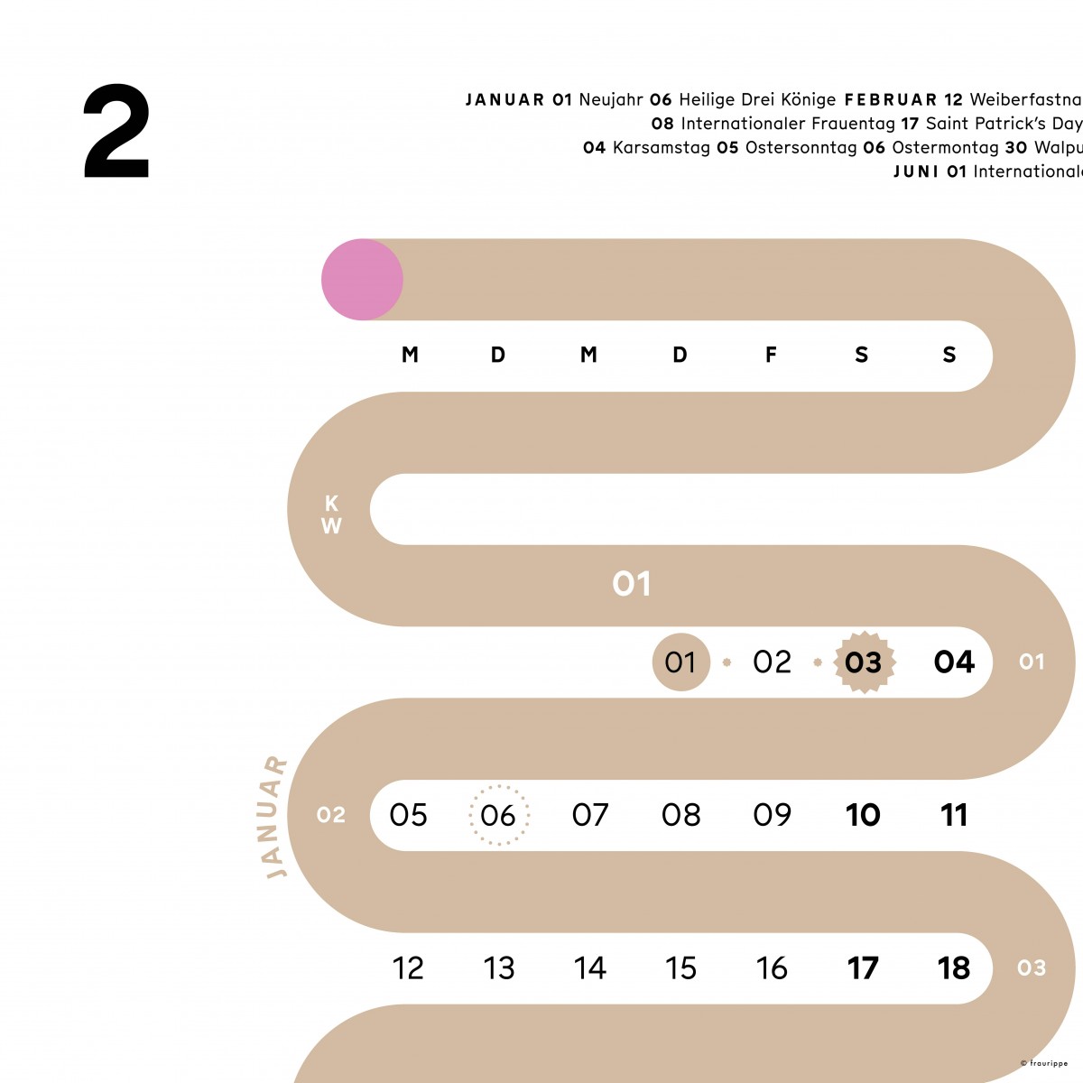 Grafische Jahres-Übersicht 2026 / mit Feiertagen und Ferien deiner Stadt / A3 Naturpapier
