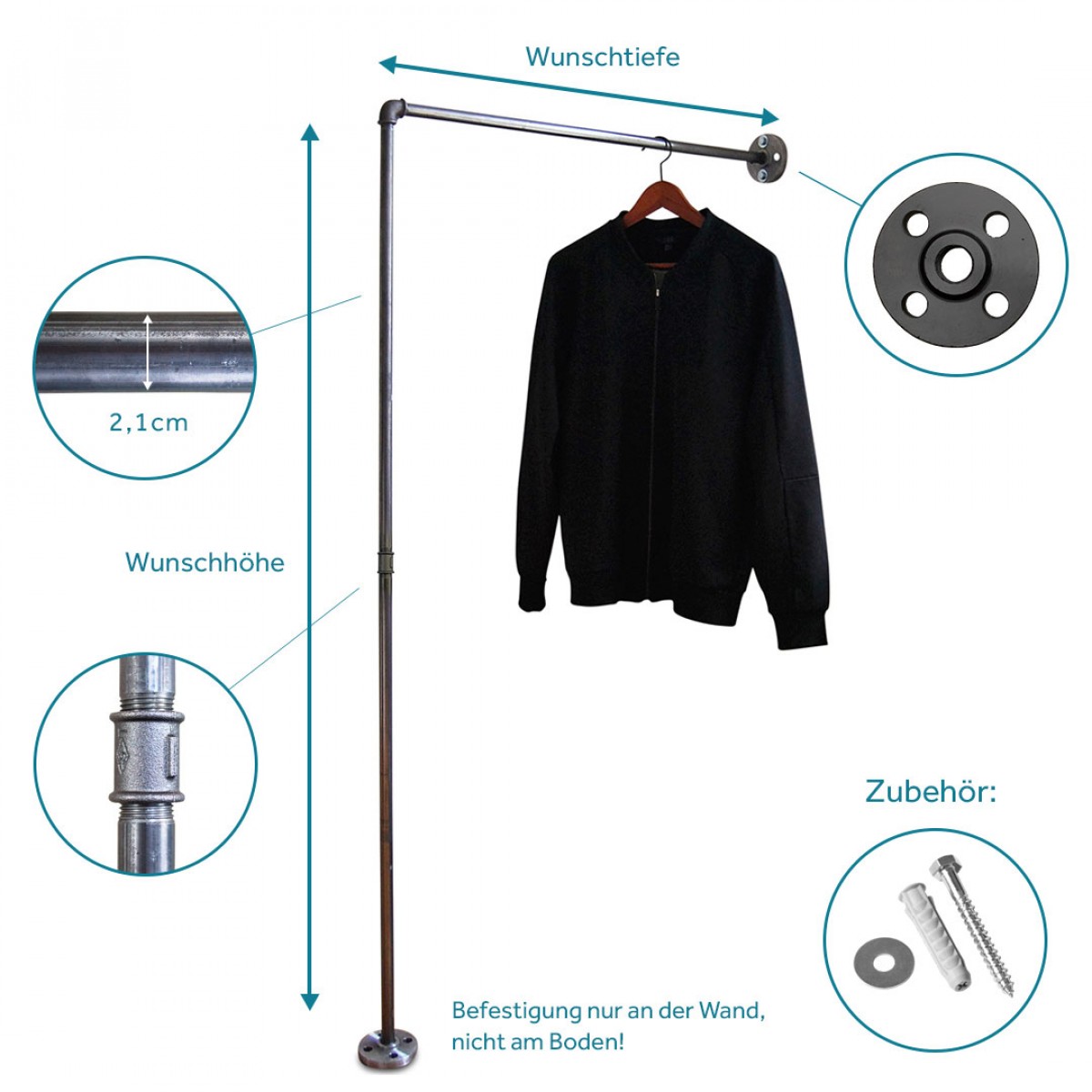 Industrial Design Garderobe, Kleiderständer & Kleiderstange für Wandmontage STAND