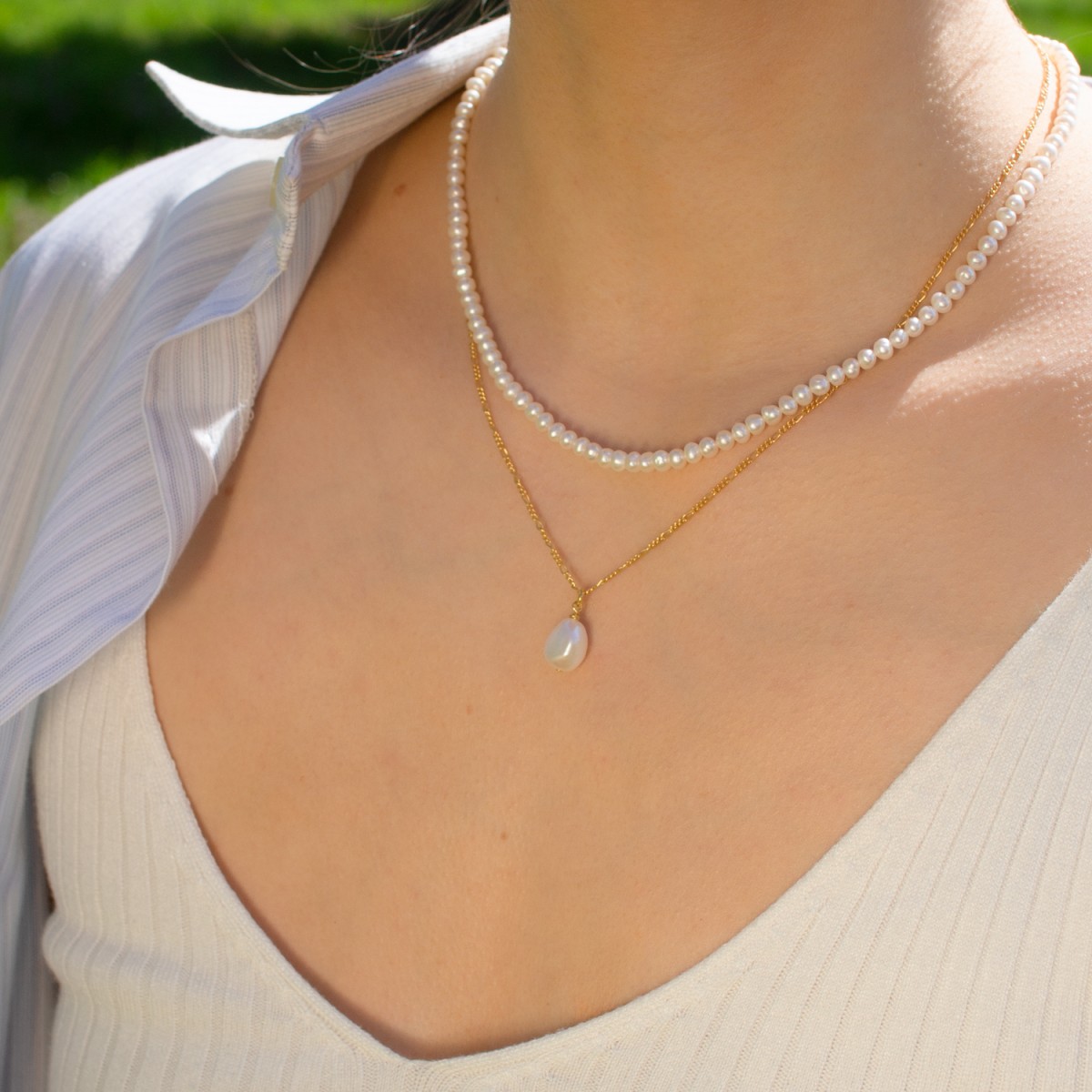 Halskette mit Perlenanhänger aus 18k Gold Vermeil & Süßwasserperle | Paeoni Colors