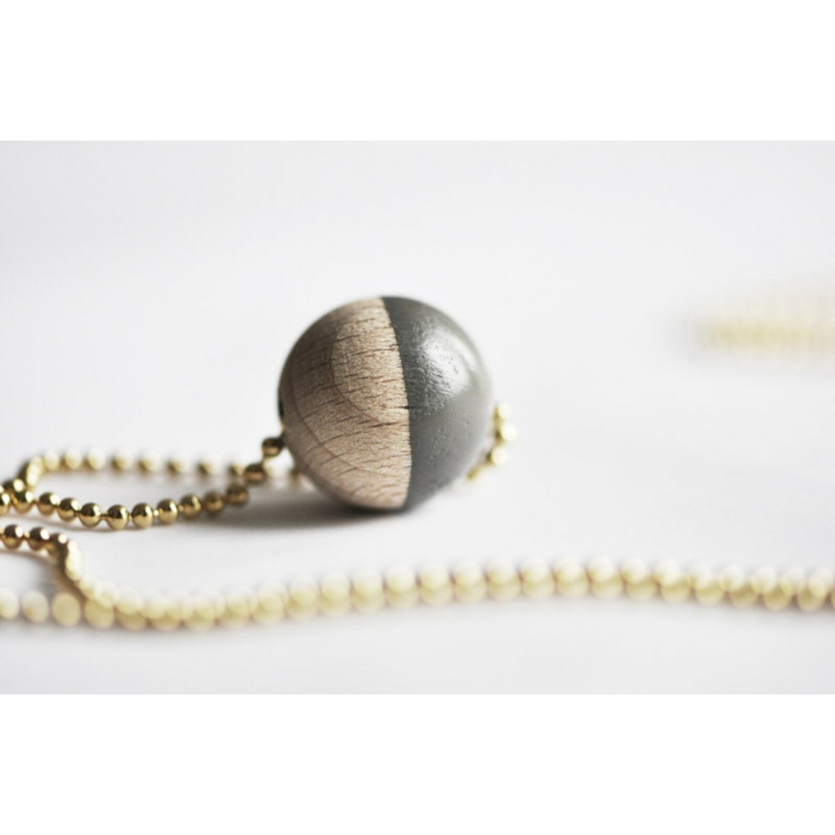 nahili KETTE half color half wood *Gelbgold* lange goldene Kügelchenkette