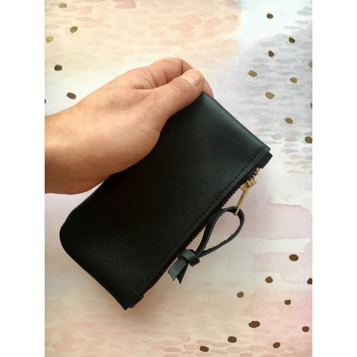 BSaite / Kleines schwarzes Leder Portemonnaie / kleine Leder Geldbörse / Reißverschluss Tasche schwarz / Geschenk für Freundin