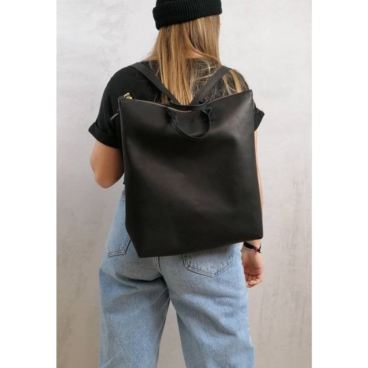 BSAITE Minimalistischer Rucksack / Backpack / schwarz / Echt Leder