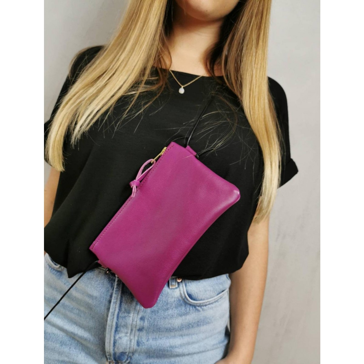Minitasche echt Leder Fuchsia // Smartphonetasche // Handtasche // Tasche zum Reisen // Ledertasche Pink // Minibag