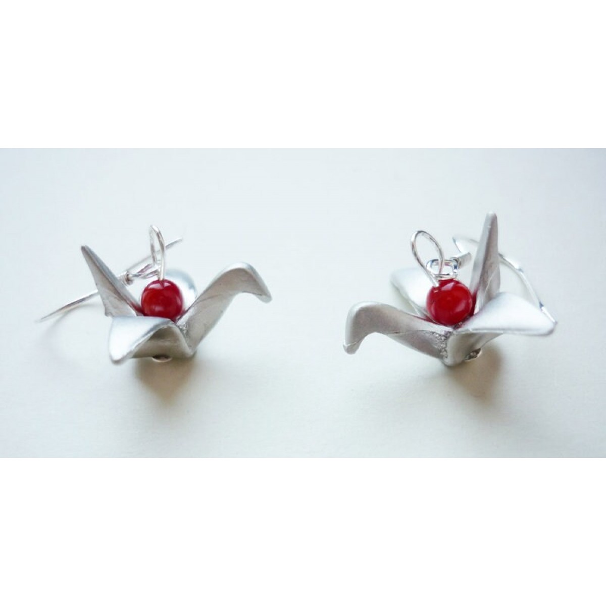 Nahili OHRRINGE Unikat Origami Vogel ***Weißgold*** 925 Silber Weißgold silbern Koralle
