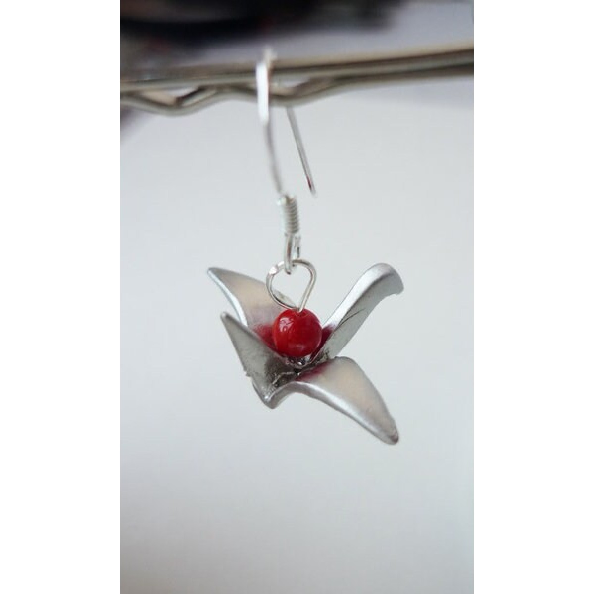 Nahili OHRRINGE Unikat Origami Vogel ***Weißgold*** 925 Silber Weißgold silbern Koralle
