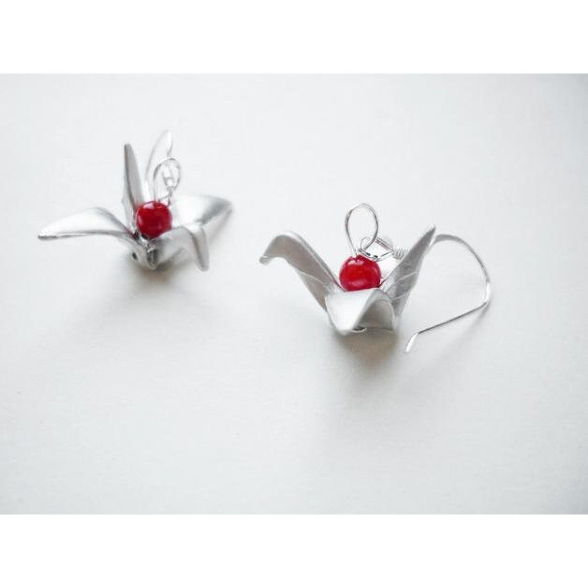 Nahili OHRRINGE Unikat Origami Vogel ***Weißgold*** 925 Silber Weißgold silbern Koralle
