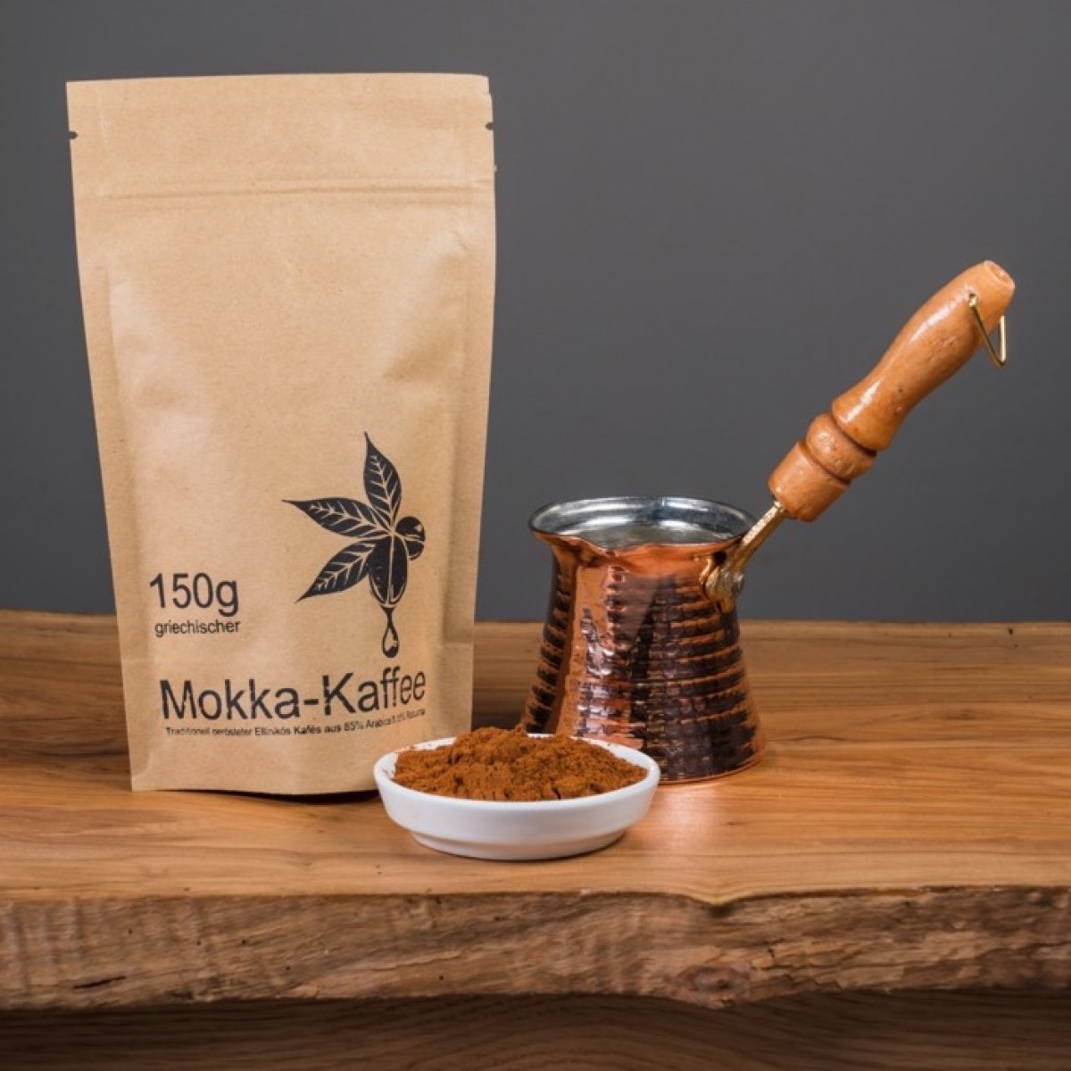griechischer Mokka mit Briki, Kaffee und Mokkakocher im Set, papagallos olivenoel