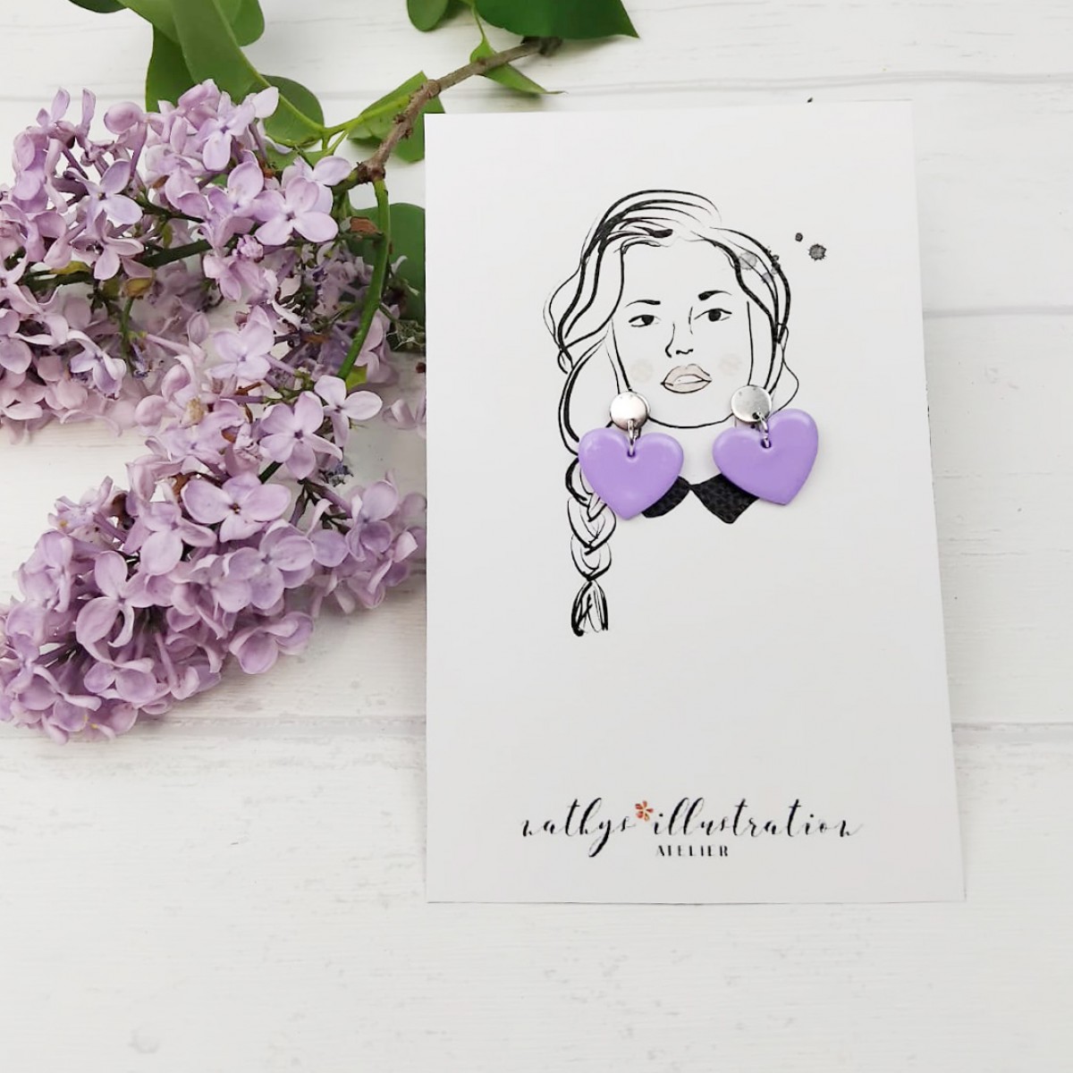 nathys_illustration - clay Ohrringe "lilac heard" 1,5cm