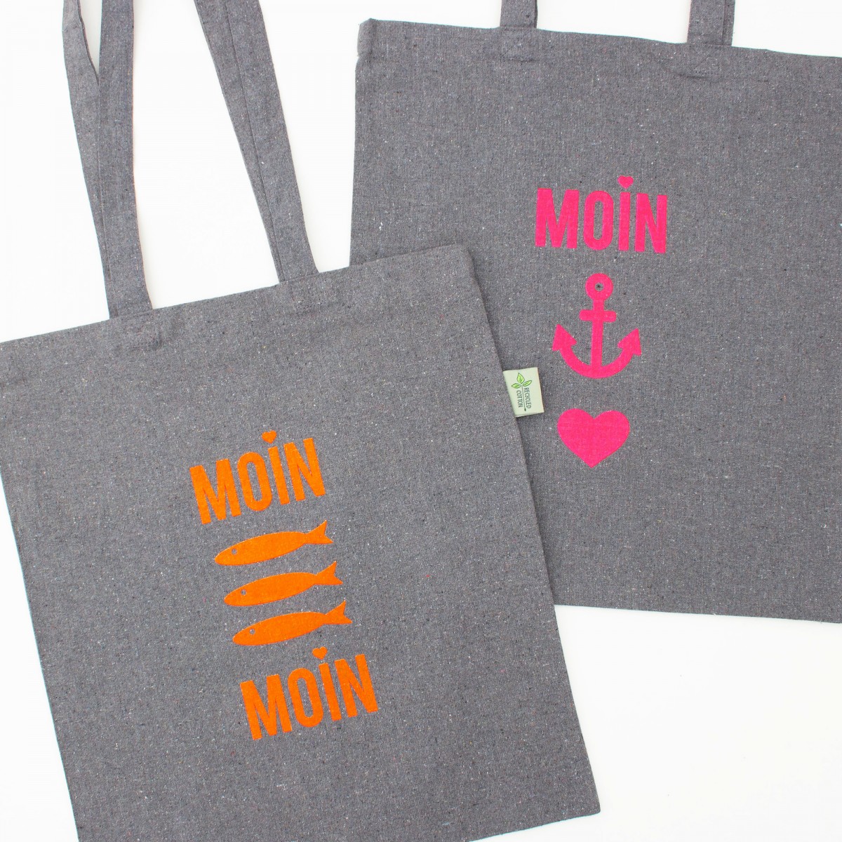 Baumwollbeutel "Moin-Anker-Herz" (Neon-Pink) aus recycelter Baumwolle