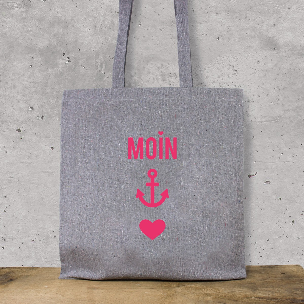 Bow & Hummingbird Baumwollbeutel "Moin-Anker-Herz" (Neon-Pink) aus recycelter Baumwolle