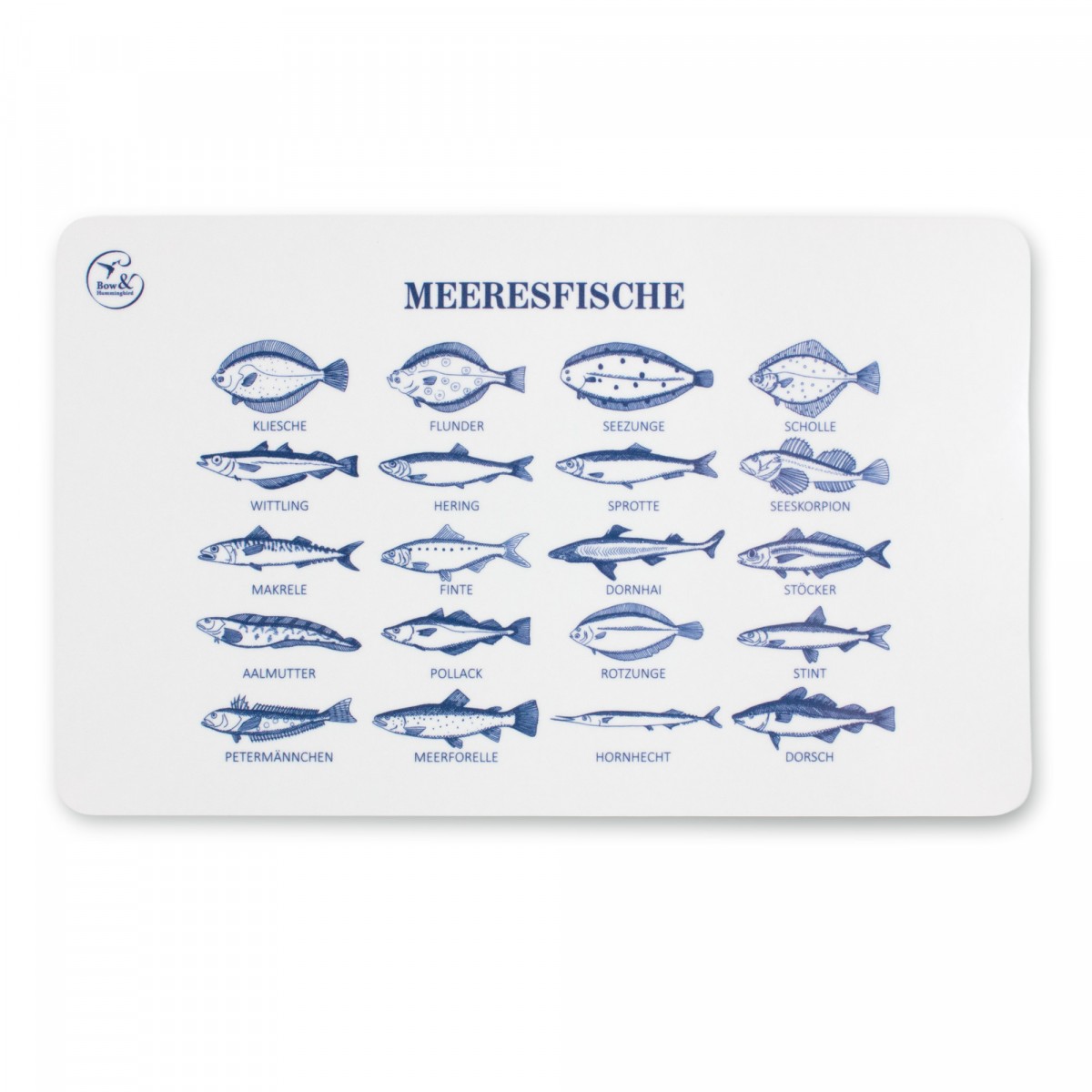Bow & Hummingbird Frühstücksbrettchen Melamin Fische „Meeresfische“ maritim 23,5 × 14,5 cm