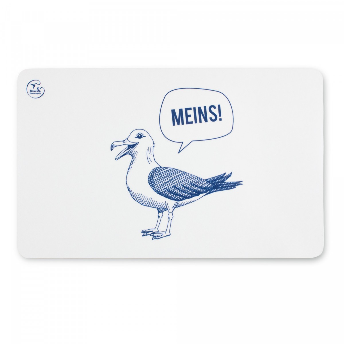 Bow & Hummingbird Frühstücksbrettchen Melamin Möwe mit Spruch „Meins!“ 23,5 × 14,5 cm