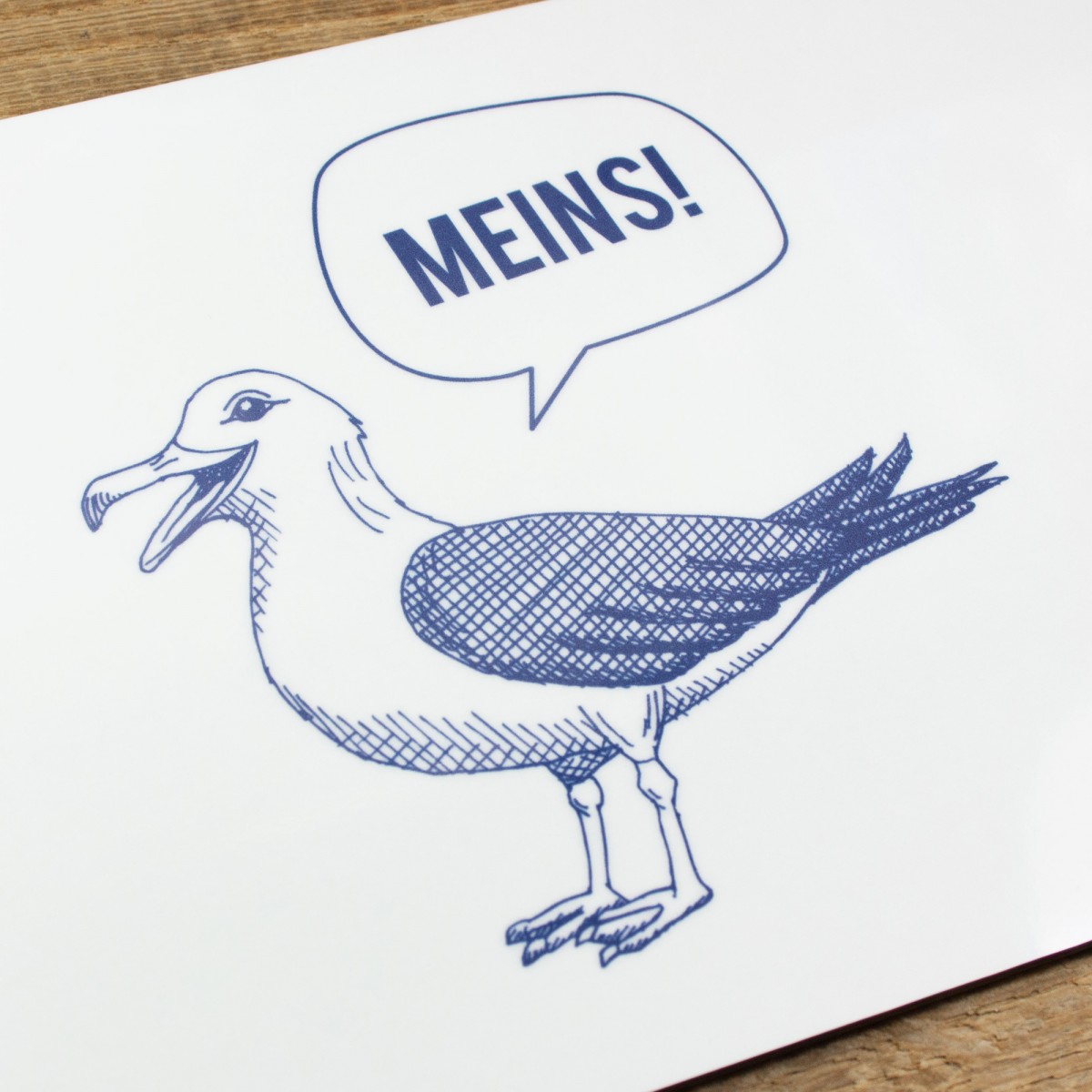 Bow & Hummingbird Frühstücksbrettchen Melamin Möwe mit Spruch „Meins!“ 23,5 × 14,5 cm