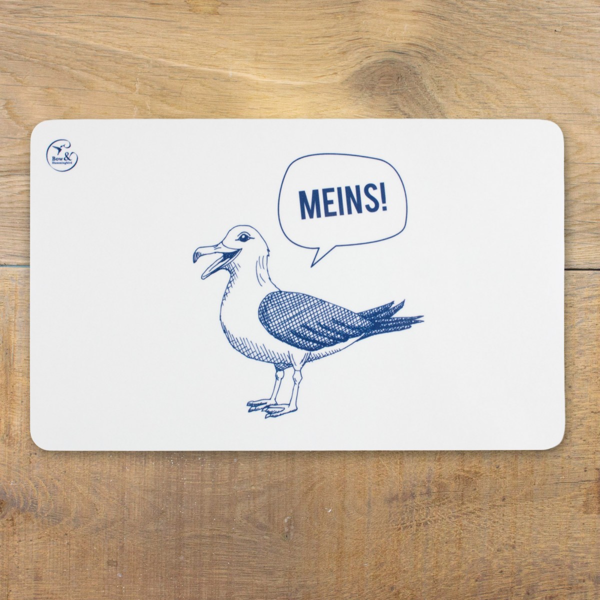 Bow & Hummingbird Frühstücksbrettchen Melamin Möwe mit Spruch „Meins!“ 23,5 × 14,5 cm