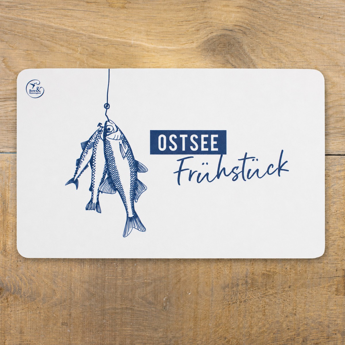 Bow & Hummingbird Frühstücksbrettchen Melamin Fische „Ostsee-Frühstück“ maritim 23,5 × 14,5 cm