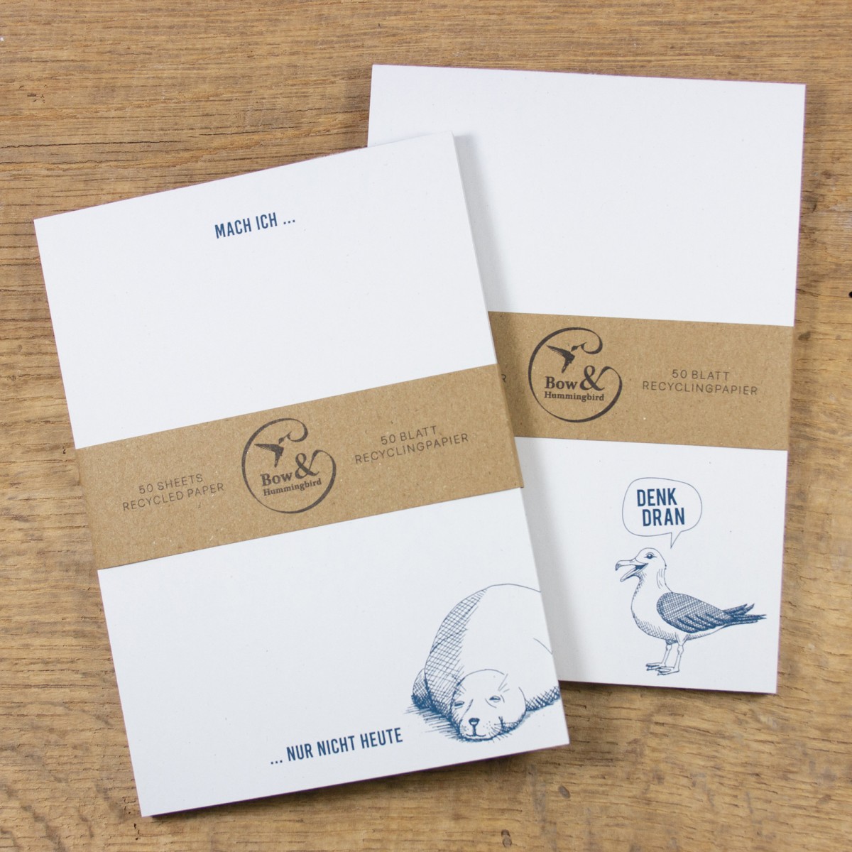 Bow & Hummingbird Maritimer Notizblock aus Recyclingpapier im 2er Set