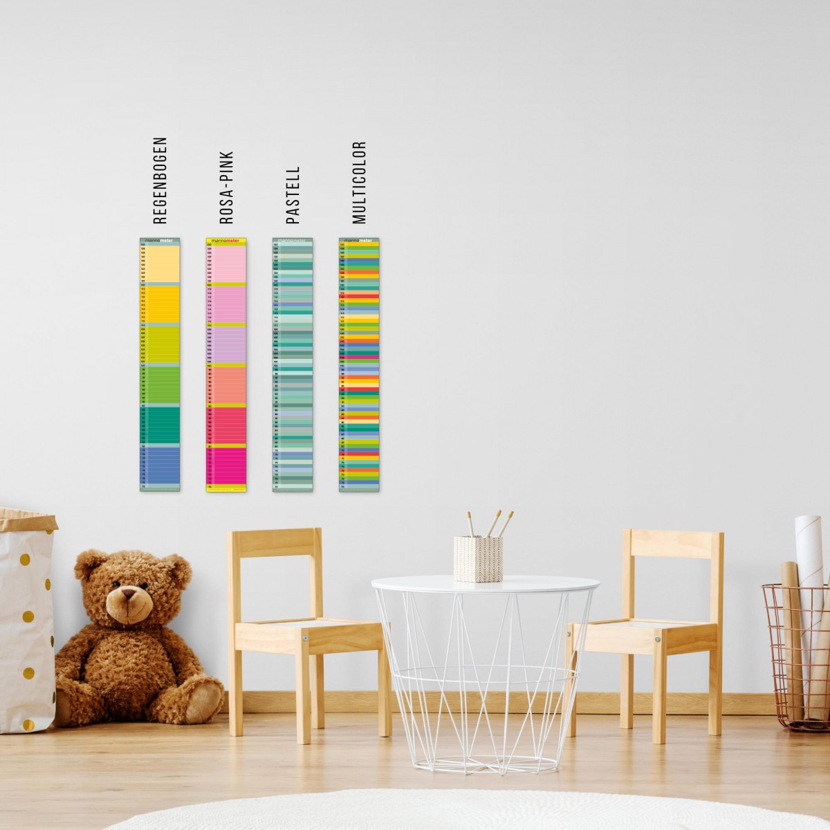 Minimalistische Design-Messlatte „mannometer“ | 70 bis 190 cm | Variante „rosa-pink“ | beidseitig bedruckt | 100% Recyclingpapier | Wi-La-No