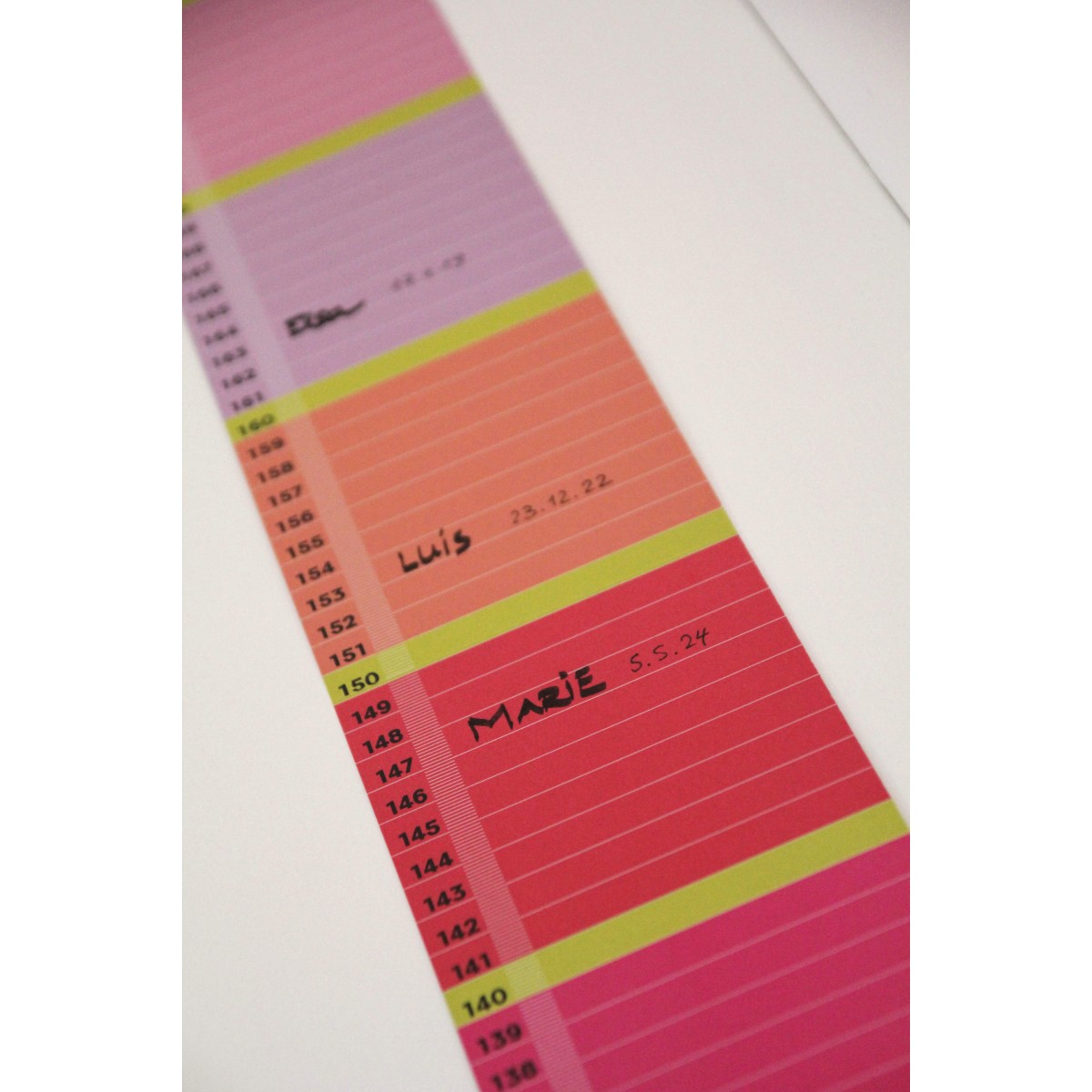 Minimalistische Design-Messlatte „mannometer“ | 70 bis 190 cm | Variante „rosa-pink“ | beidseitig bedruckt | 100% Recyclingpapier | Wi-La-No