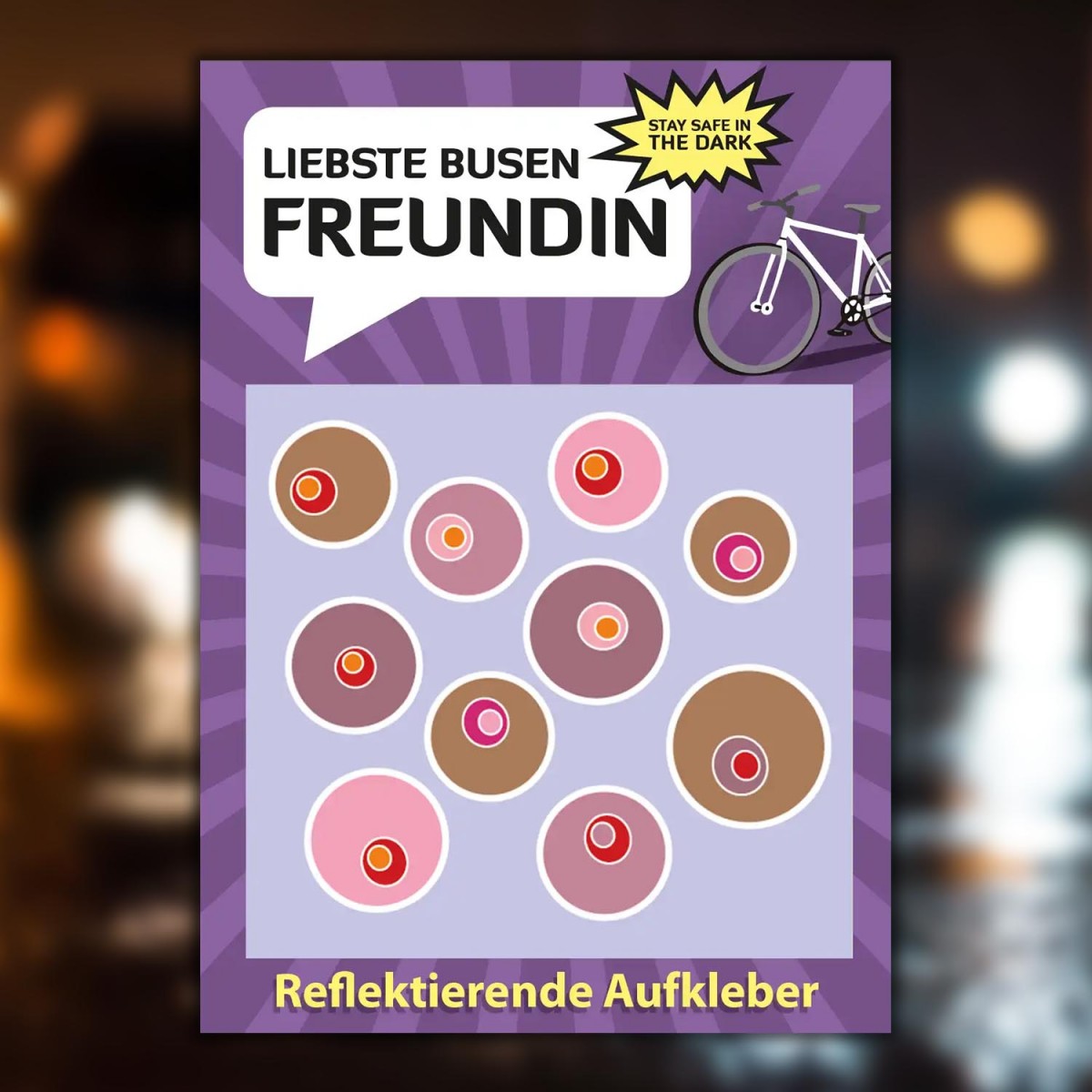 HUGS & STICKERS: Postkarte mit reflektierenden Fahrrad-Aufkleber Freundin | MOOXIBIKE