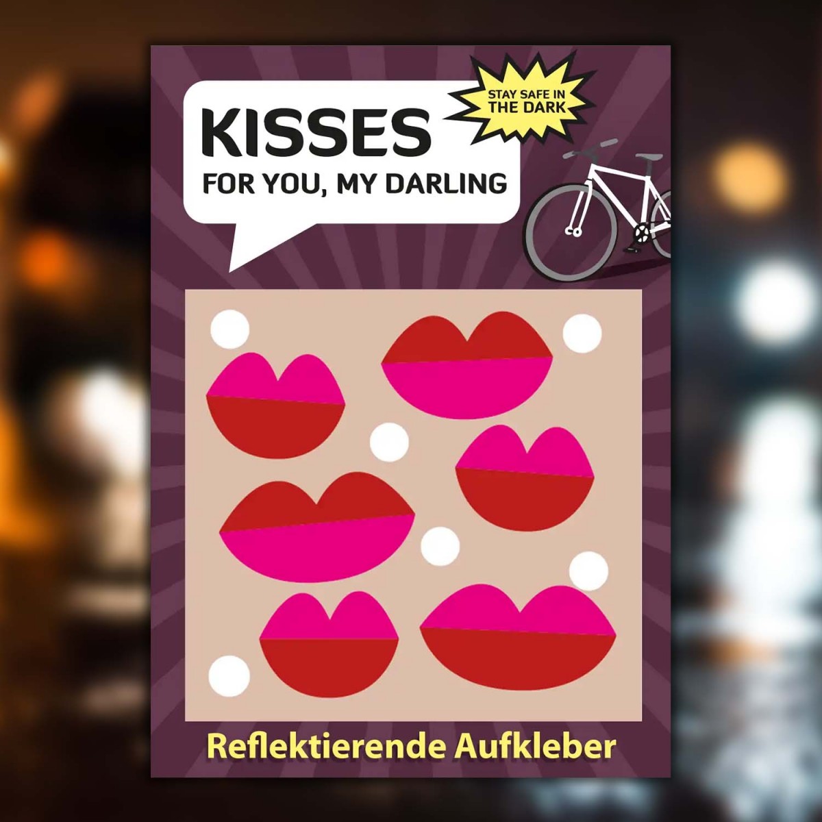 HUGS & STICKERS: Postkarte mit reflektierenden Fahrrad-Aufkleber Kiss | MOOXIBIKE