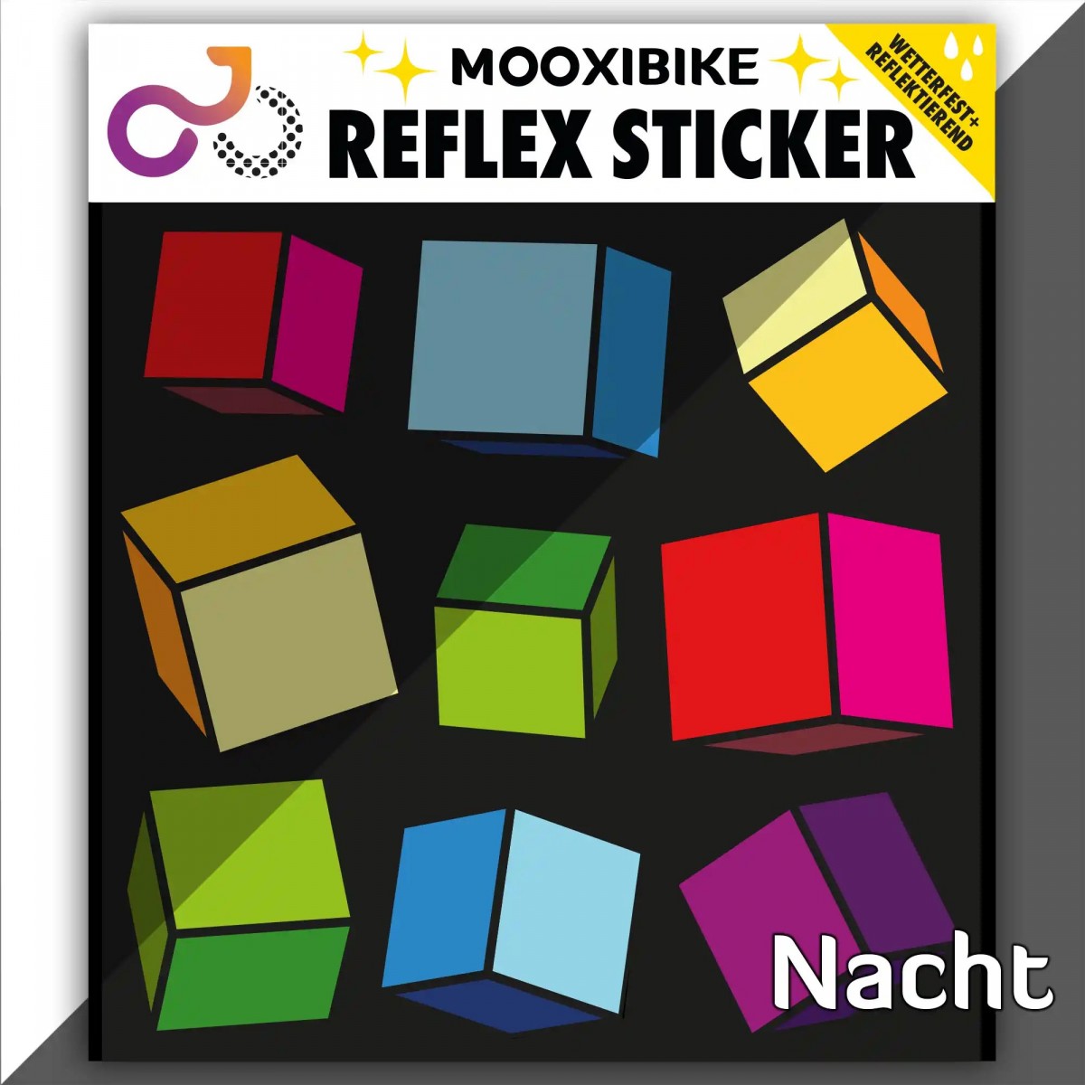 Fahrrad Aufkleber Flying Cubes – Reflektierende Sticker mooxibike-fahrrad-sticker-reflektierend-reflex-folie-sternFahrrad Aufkleber „Flying Cubes“ – Reflektierende Sticker