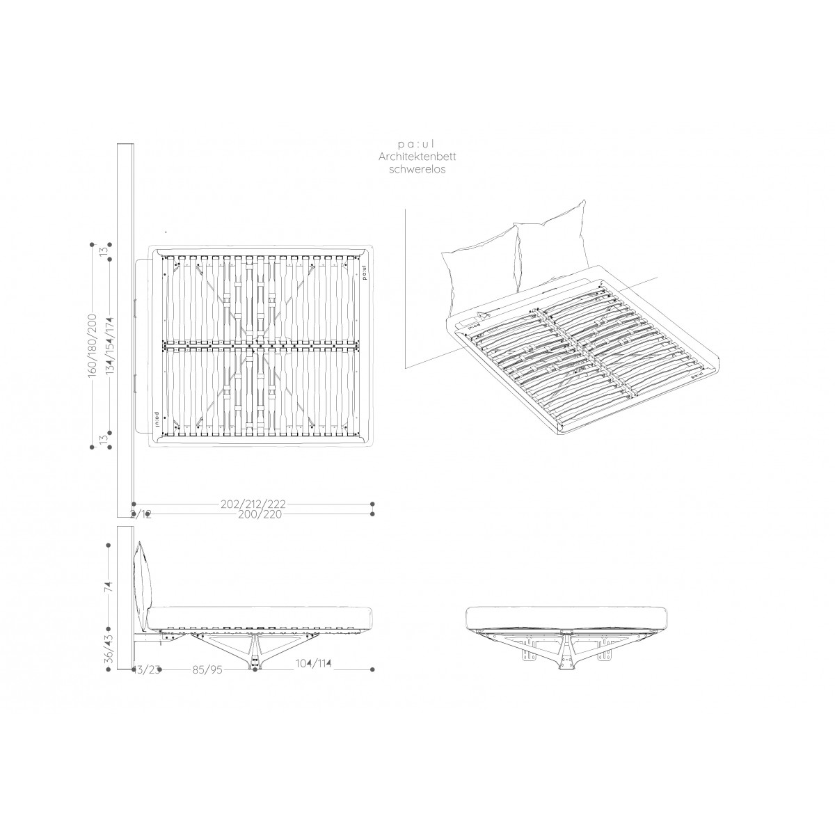 Das Architektenbett - schwerelos für Matratzen mit 180 cm x 200 cm