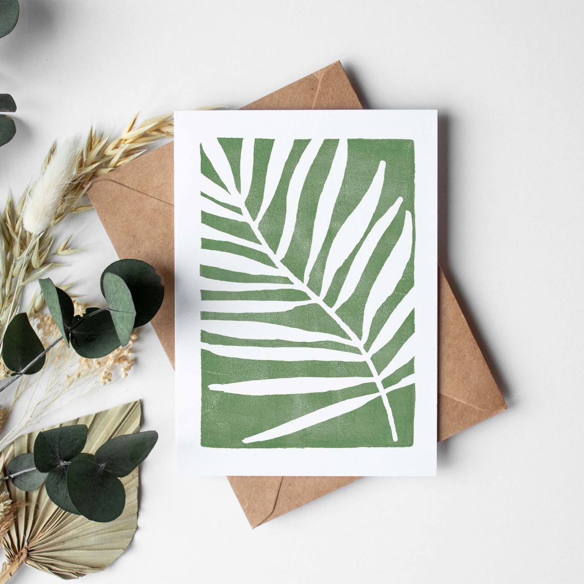 Paperlandscape | Faltkarte | Palmblatt grün | botanisch
