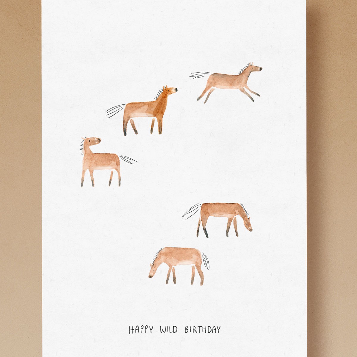 tucán y limón – Takhi Wildpferde / Happy Wild Birthday / Aquarell Postkarte A6 (5er-Set)