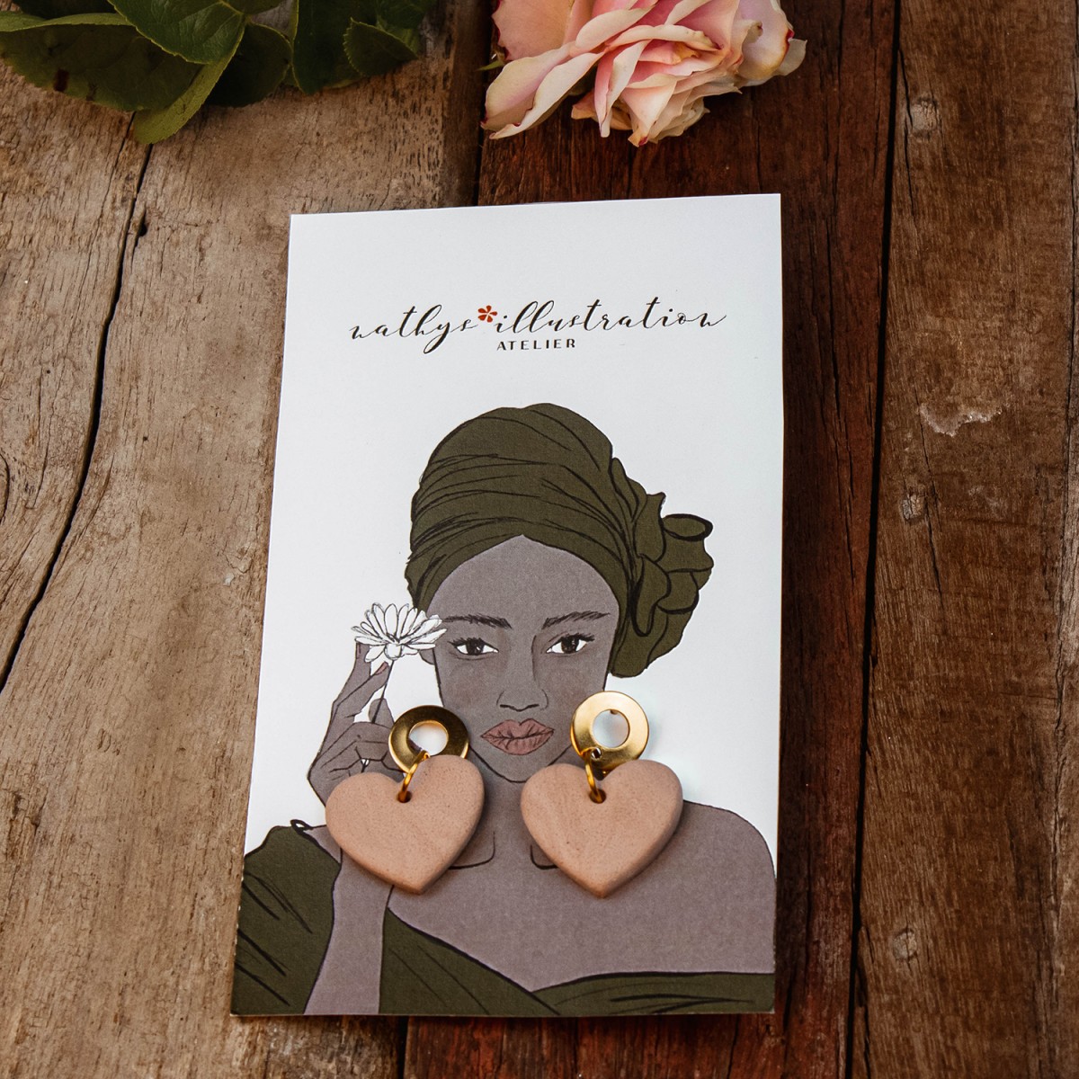 nathys_illustration - Ohrringe "rosewood heard bright" 1,5cm